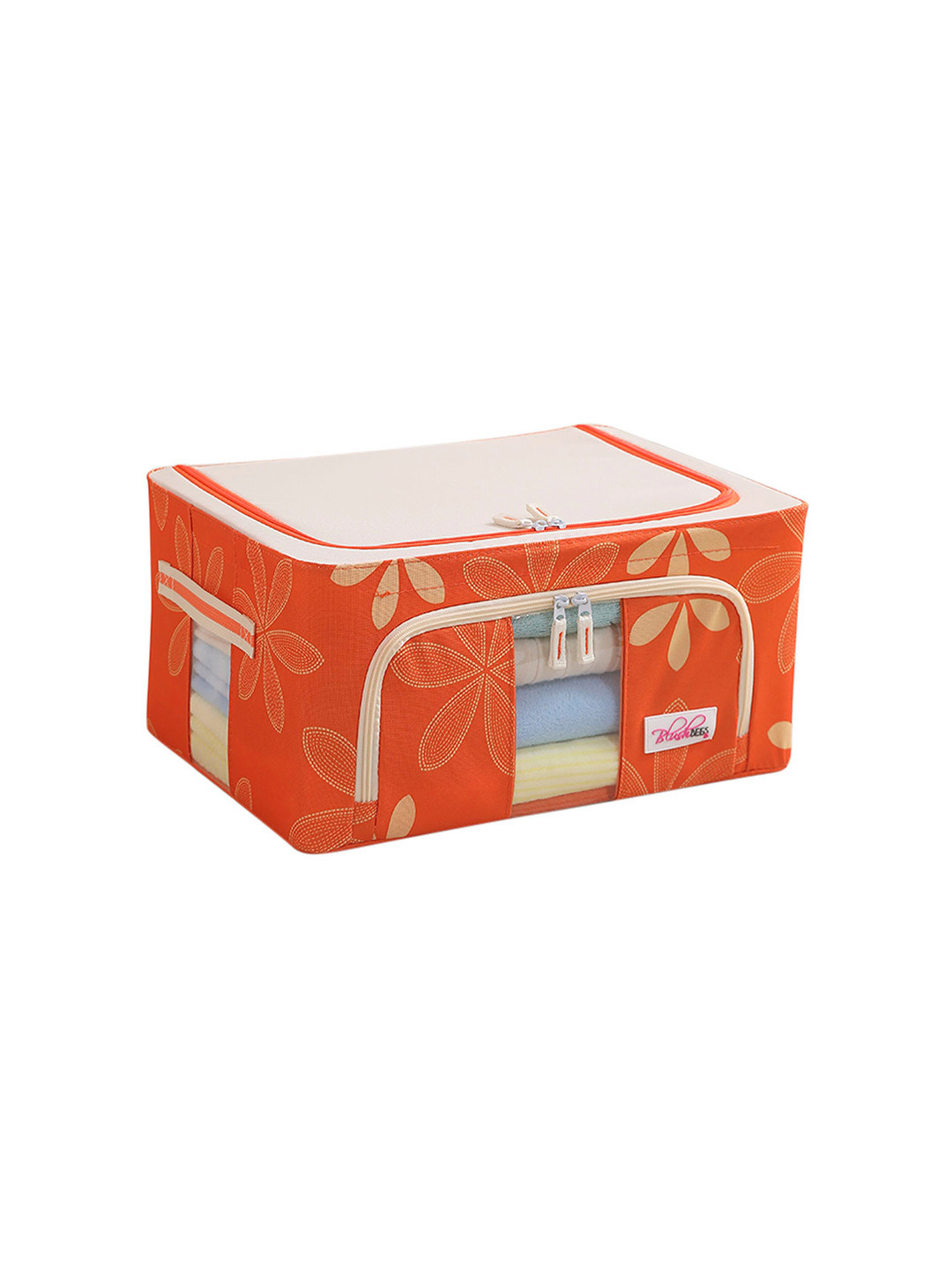BlushBees Orange & White Floral Print Storage Box For Clothes