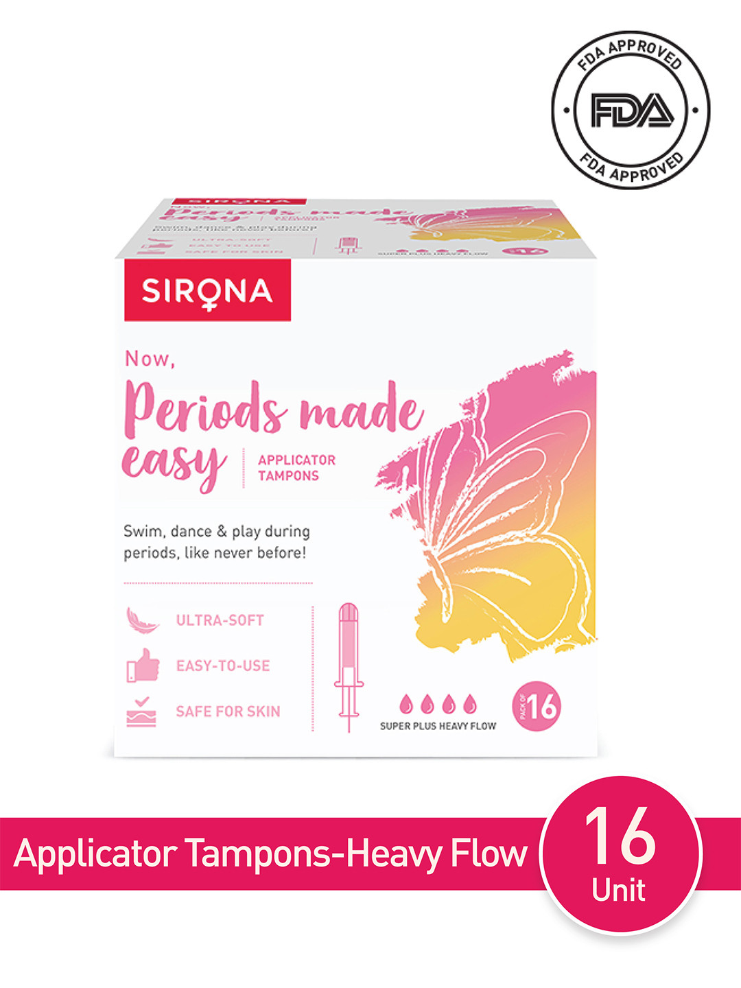 Sirona Women White 16 Pcs Premium Applicator Tampons Heavy Flow