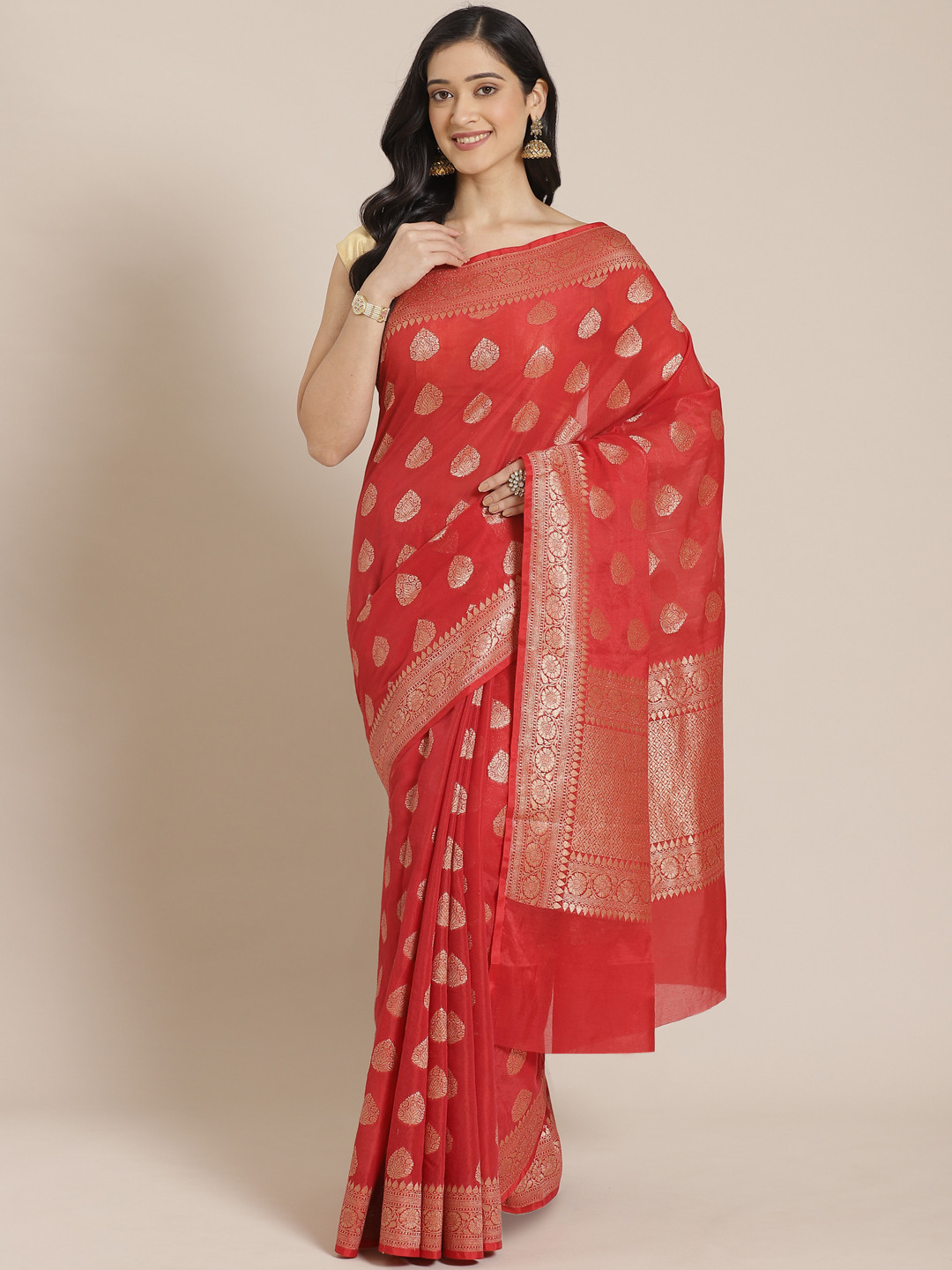 Mitera Red & Golden Zari Woven Design Banarasi Saree