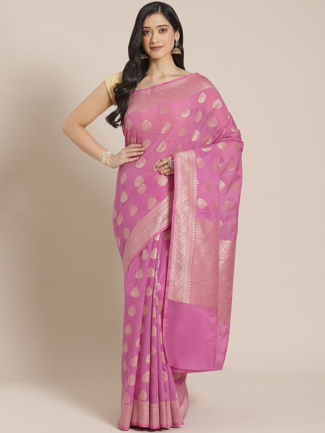 Mitera Purple & Golden Zari Woven Design Banarasi Saree