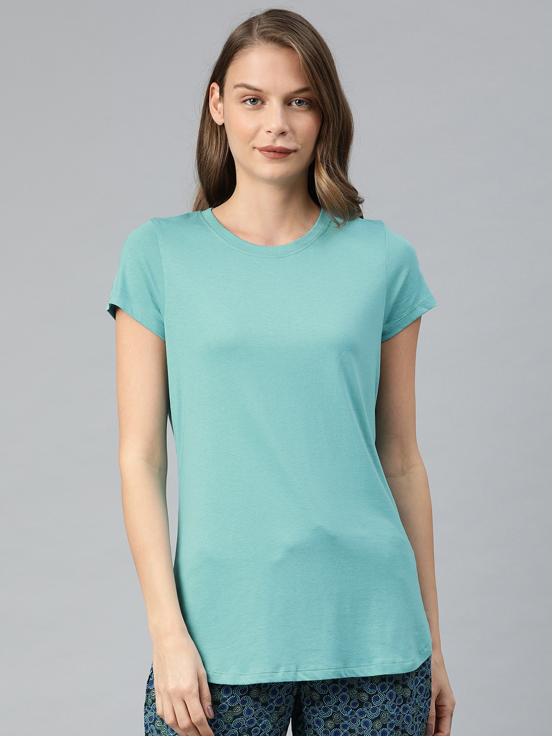 Van Heusen Women Sea Green Solid Lounge T-shirt