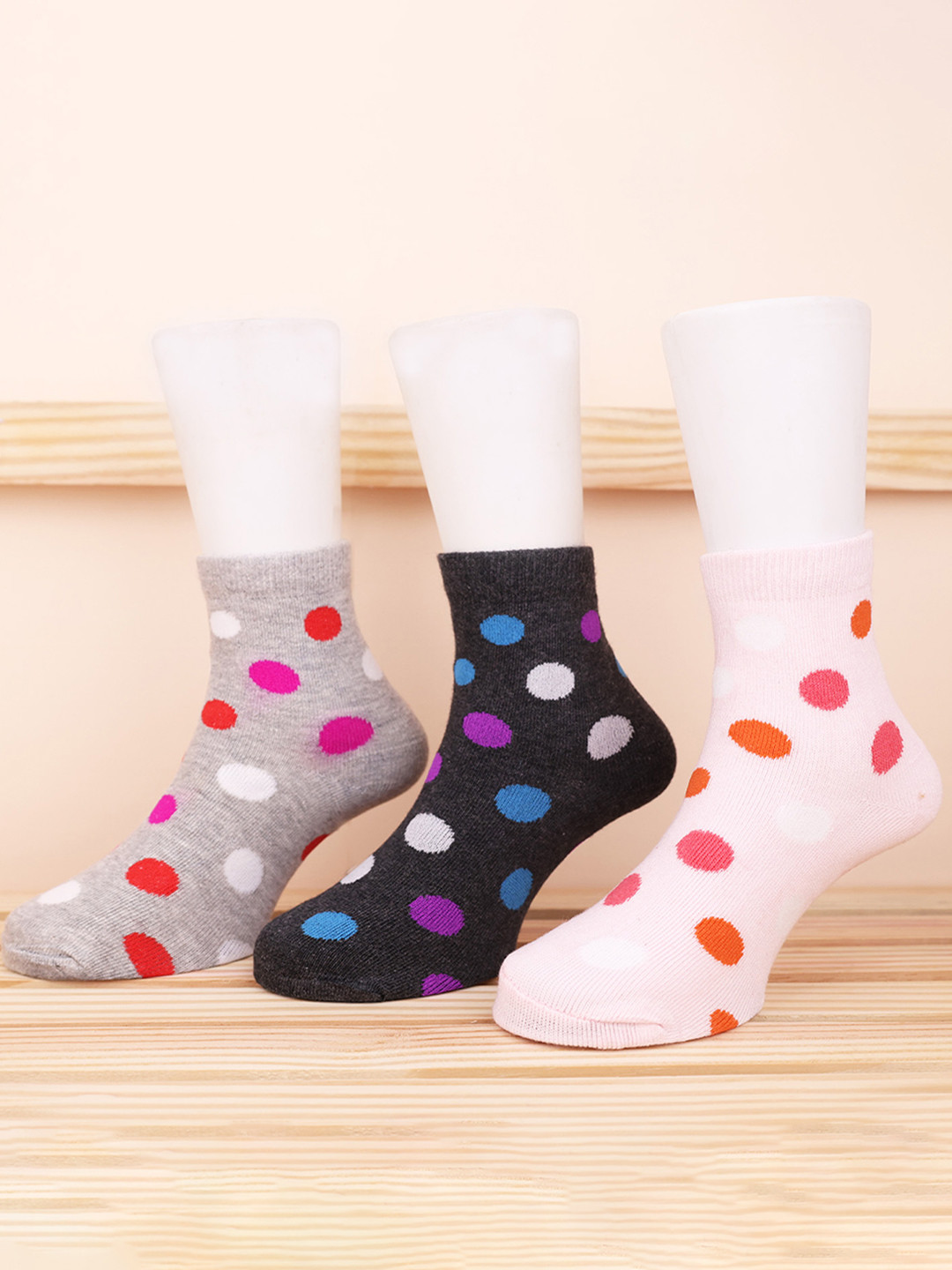 FOOTPRINT 3 Pairs Infant Kids Patterned Ankle-Length Organic Cotton Socks