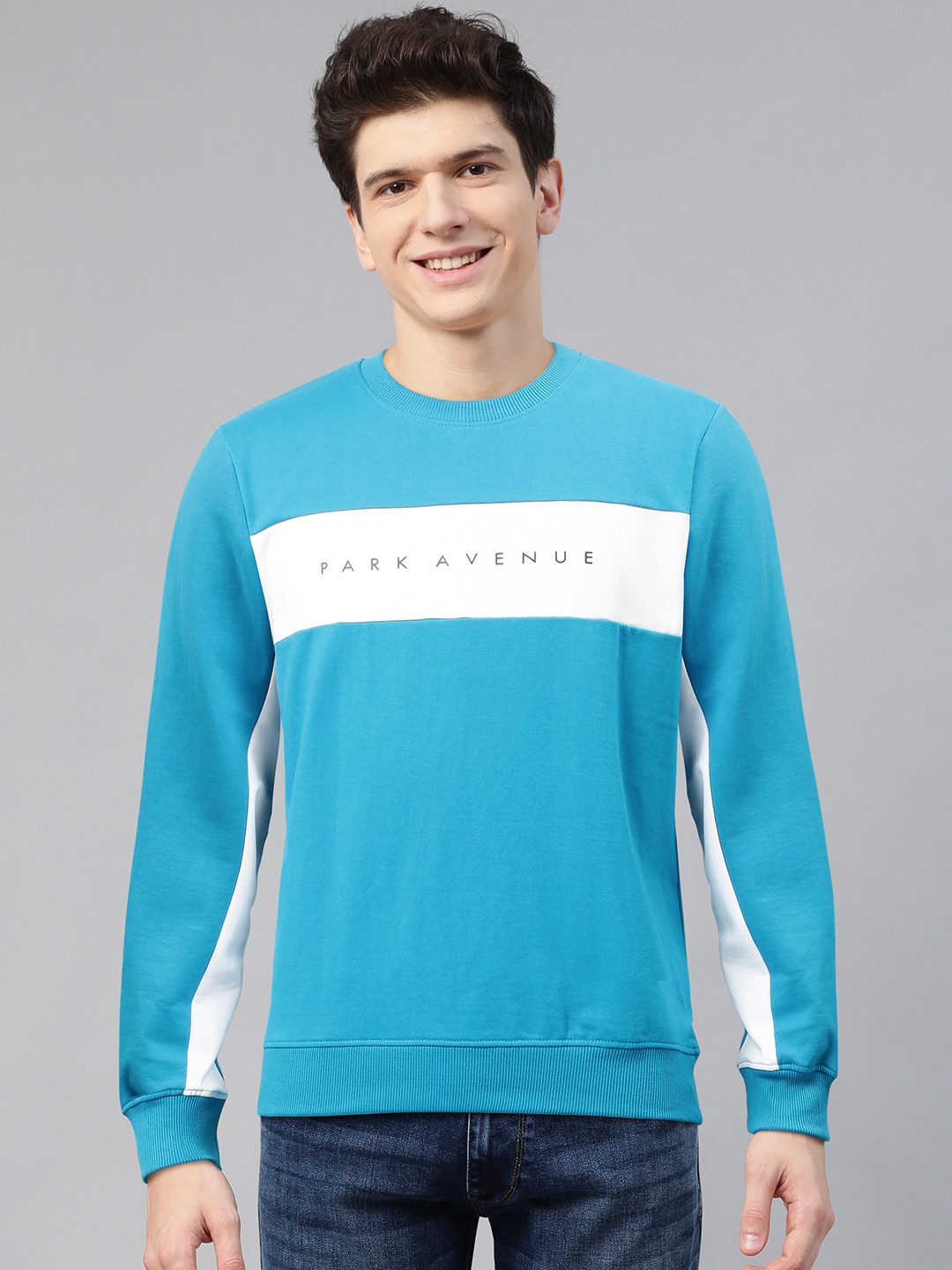 Park Avenue Men Blue & White Printed Sweatshirt