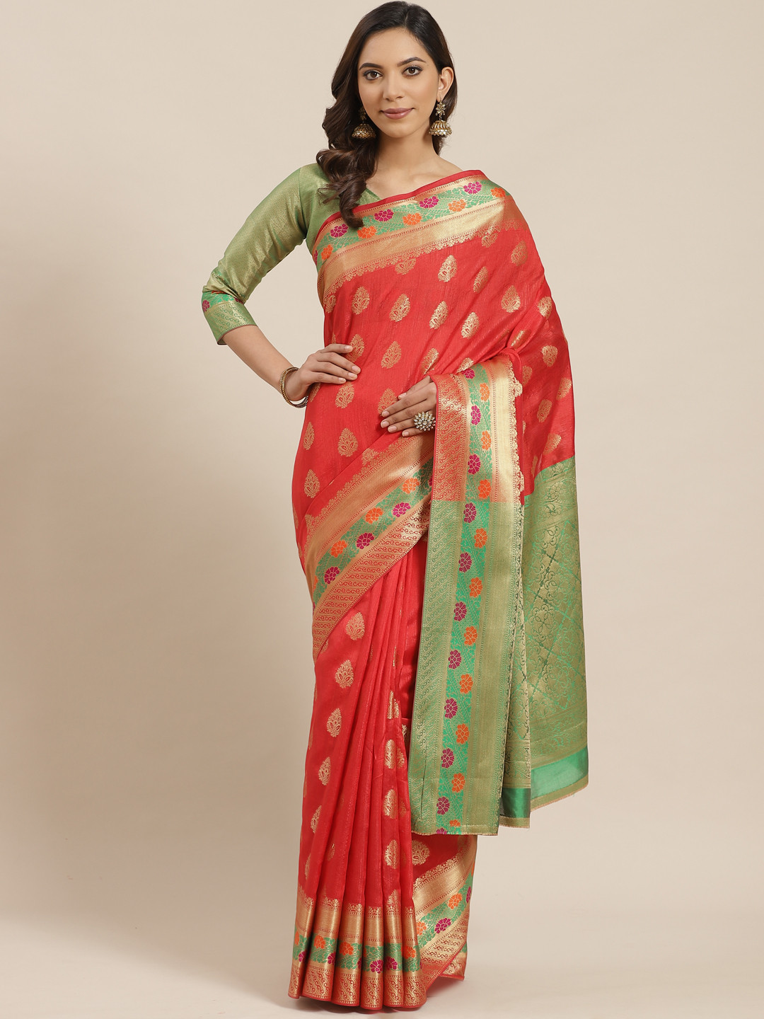 Mitera Red & Golden Woven Design Banarasi Saree