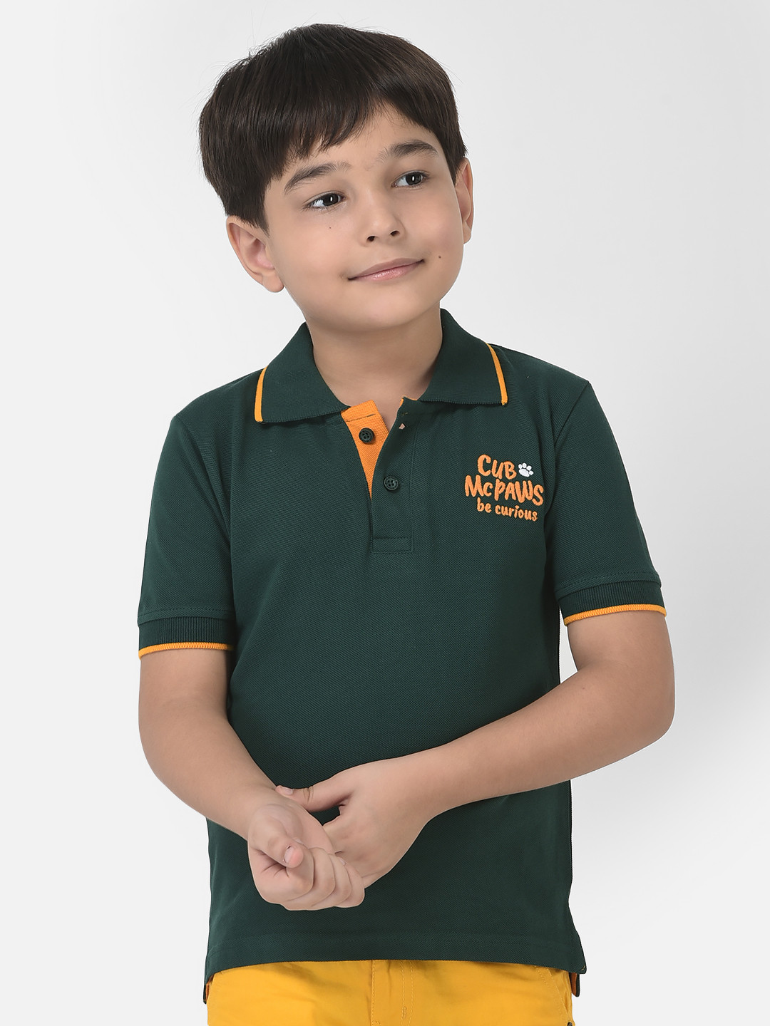 Cub McPaws Boys Bottle Green Solid Polo Collar T-shirt