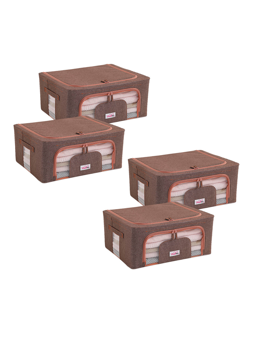 BlushBees Set Of 4 Brown Solid Multi-Utility Foldable Storage Box Organizers