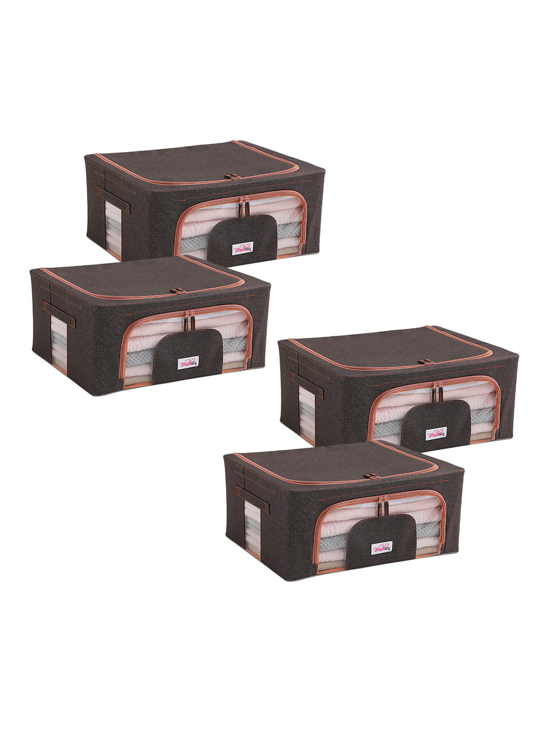 BlushBees Set of 4 Brown Solid Foldable Storage Boxes With Transparent Window
