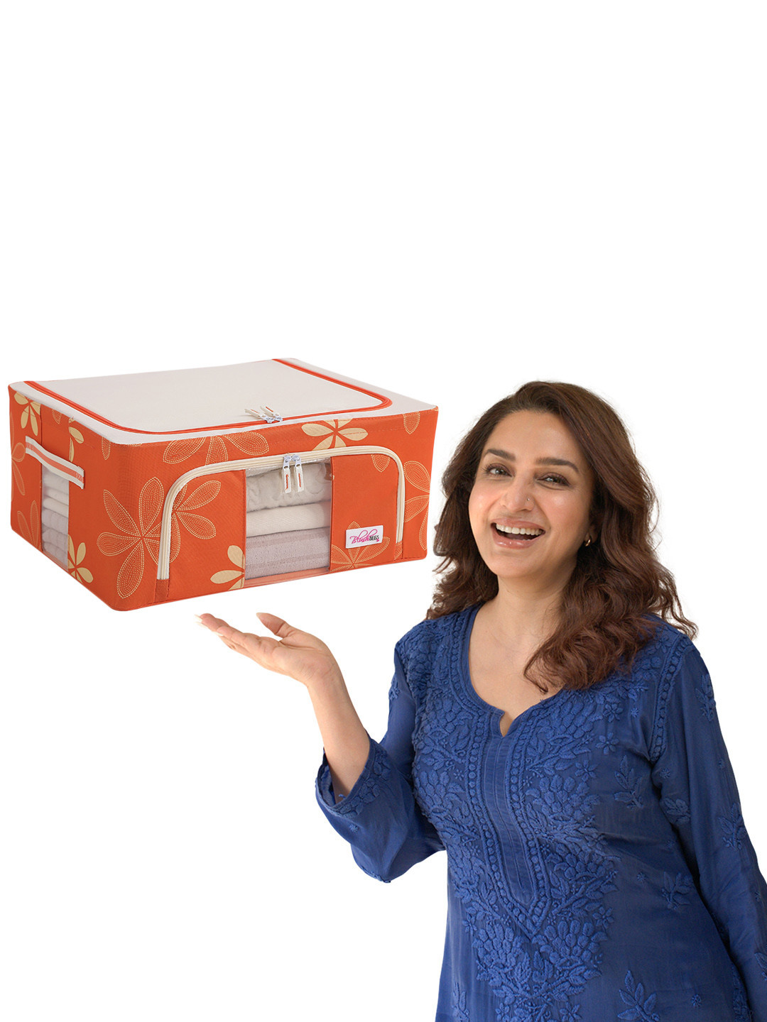 BlushBees Orange Printed Water-Resistant Foldable Storage Box With Transparent Window
