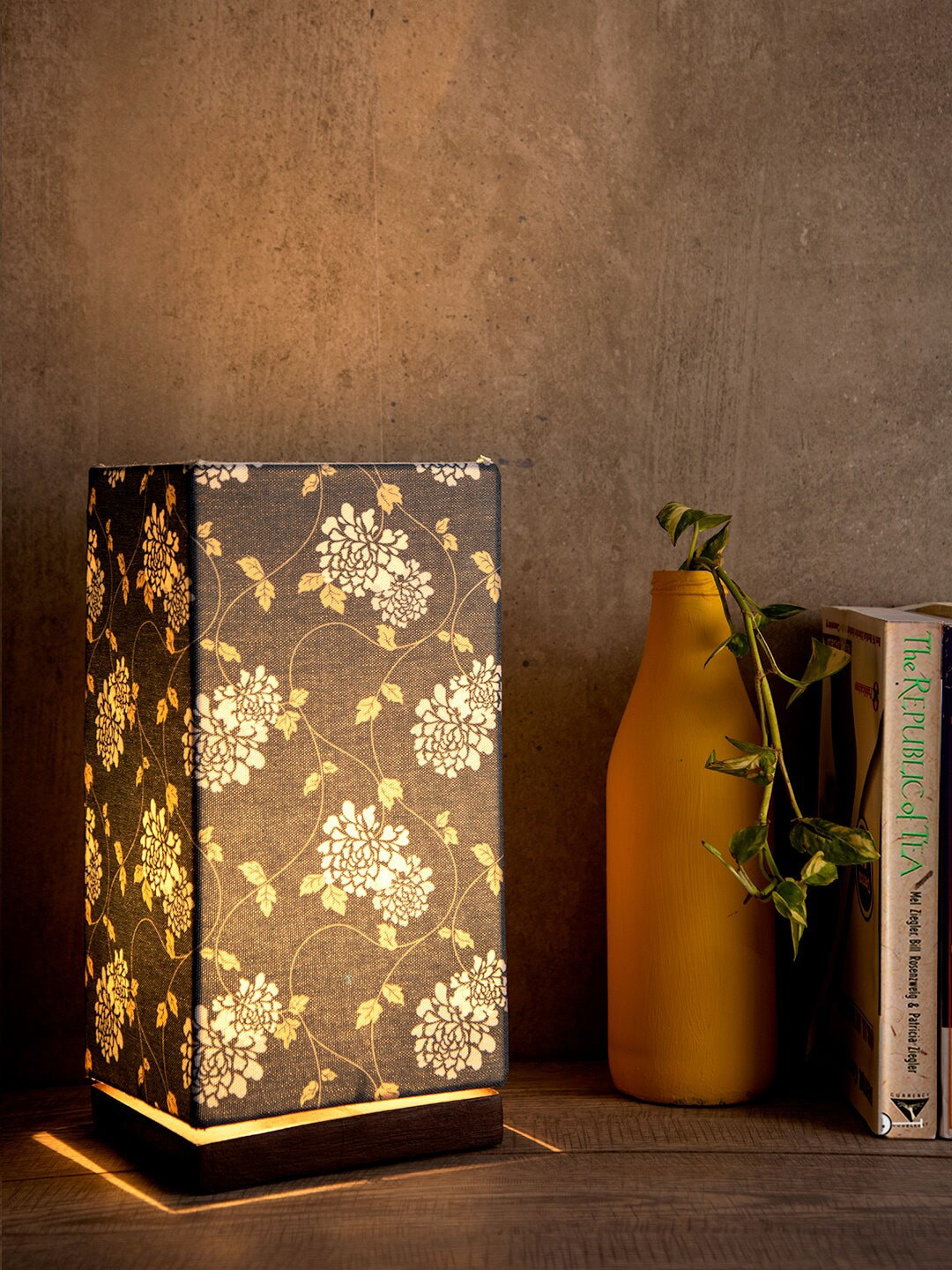 green girgit Grey Printed Contemporary Column Table Lamp