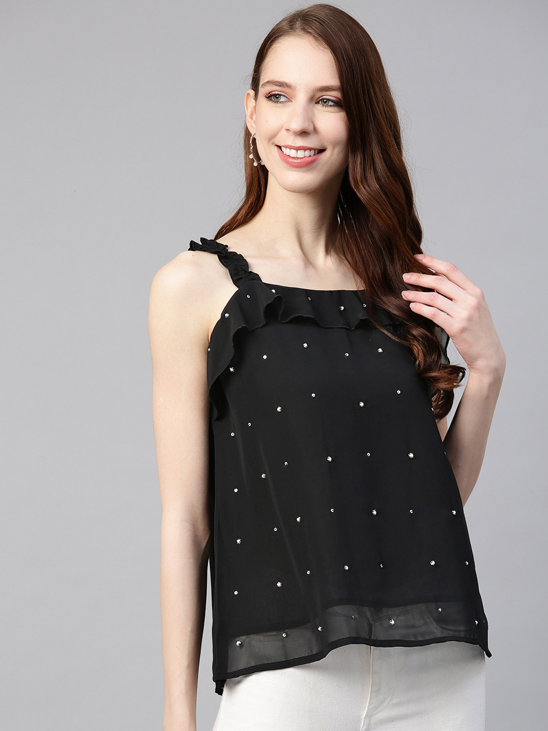 SCOUP Women Black Embellished Top