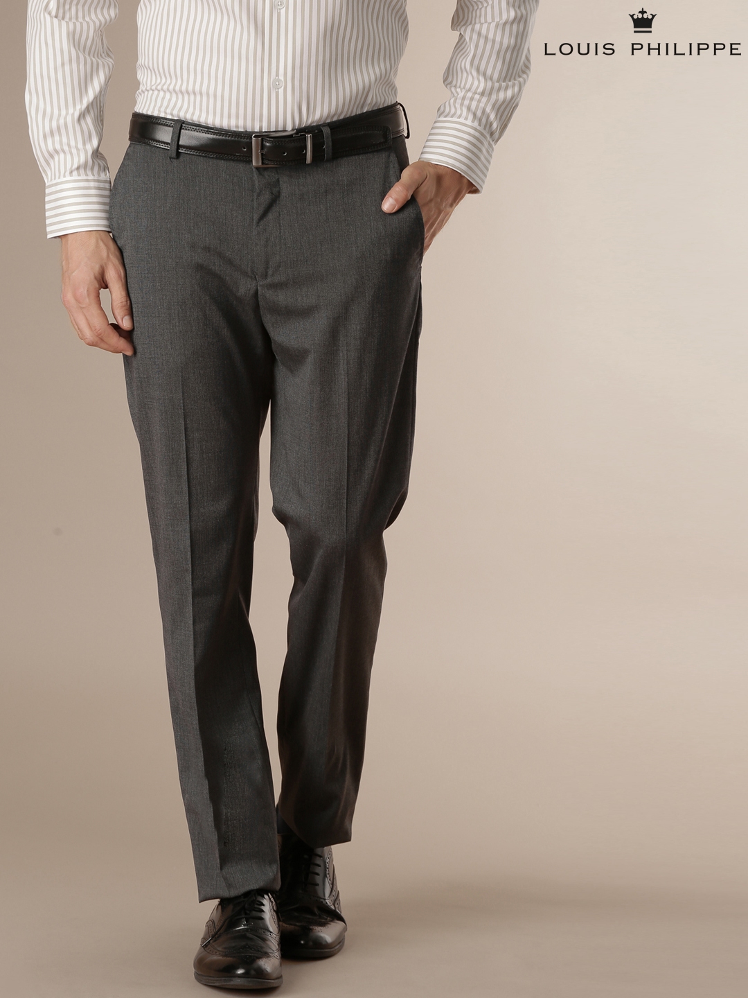 Buy Louis Philippe Dark Grey Slim Fit Flat Front Trousers for Mens Online   Tata CLiQ