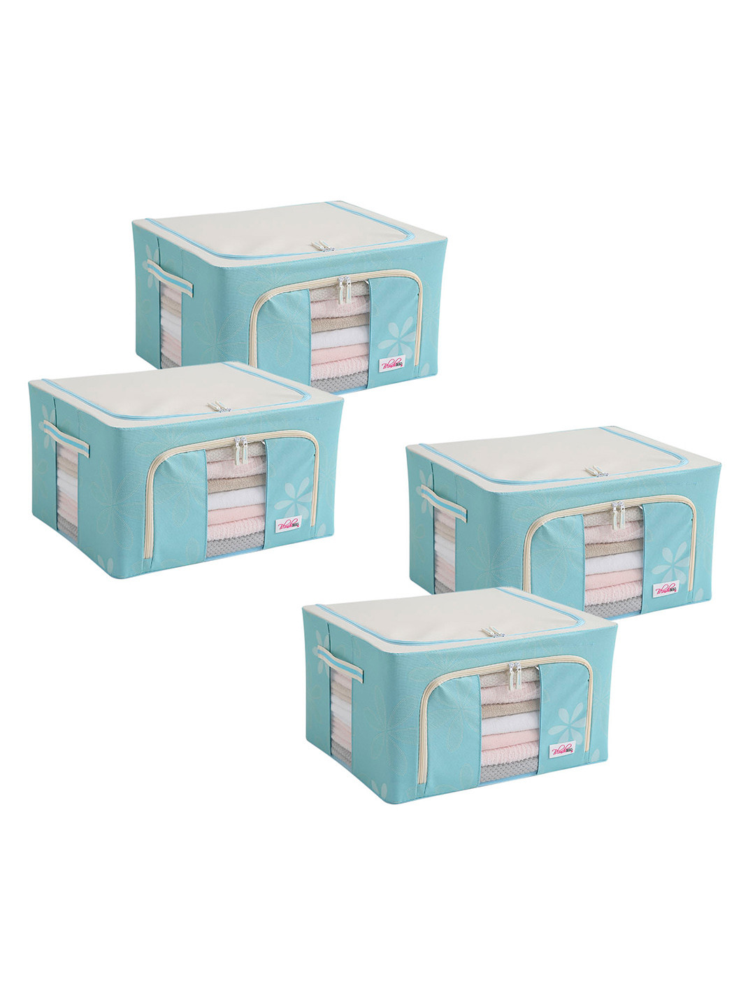 BlushBees Set Of 4 Blue & White Printed Multi-Utility Foldable Storage Box Organizers