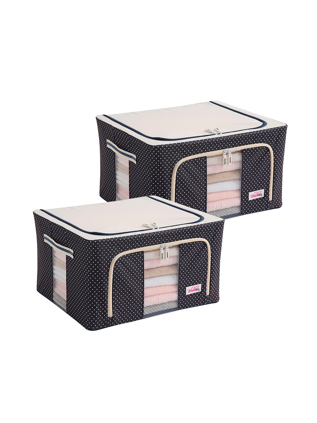 BlushBees Set Of 2 Navy Blue & White Polka Dot Printed Living Box