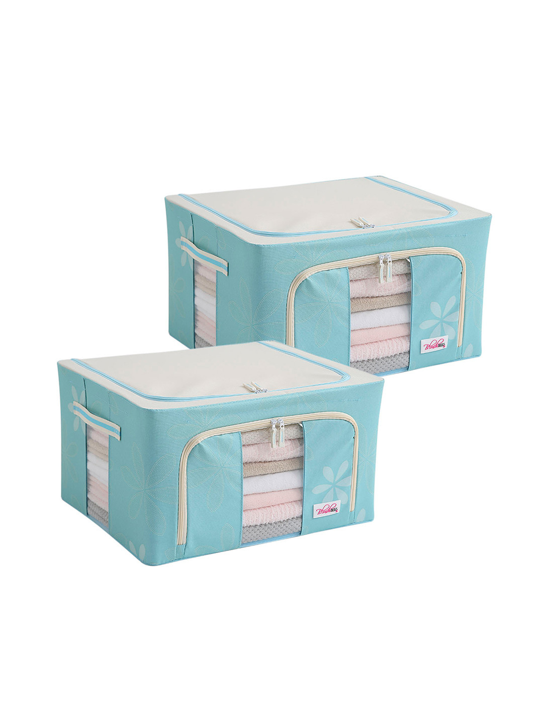 BlushBees Set Of 2 Blue & White Floral Printed Wardrobe Organizer Storage Box