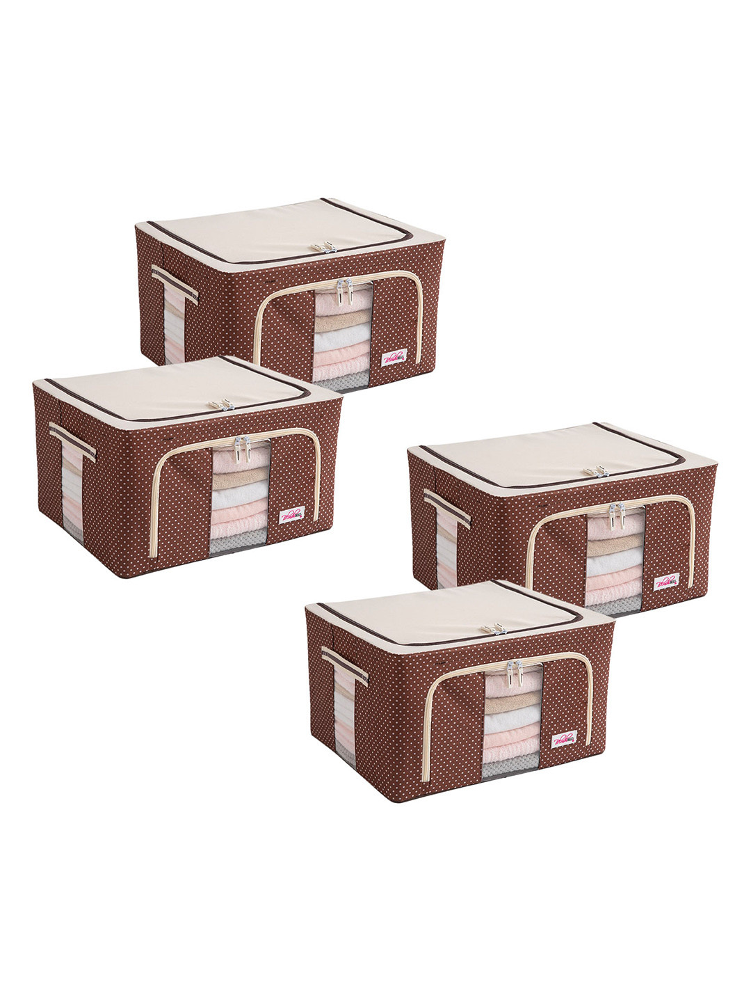 BlushBees Set Of 4 Brown & Off-White Polka Dots Printed Multi-Utility Wardrobe Organisers