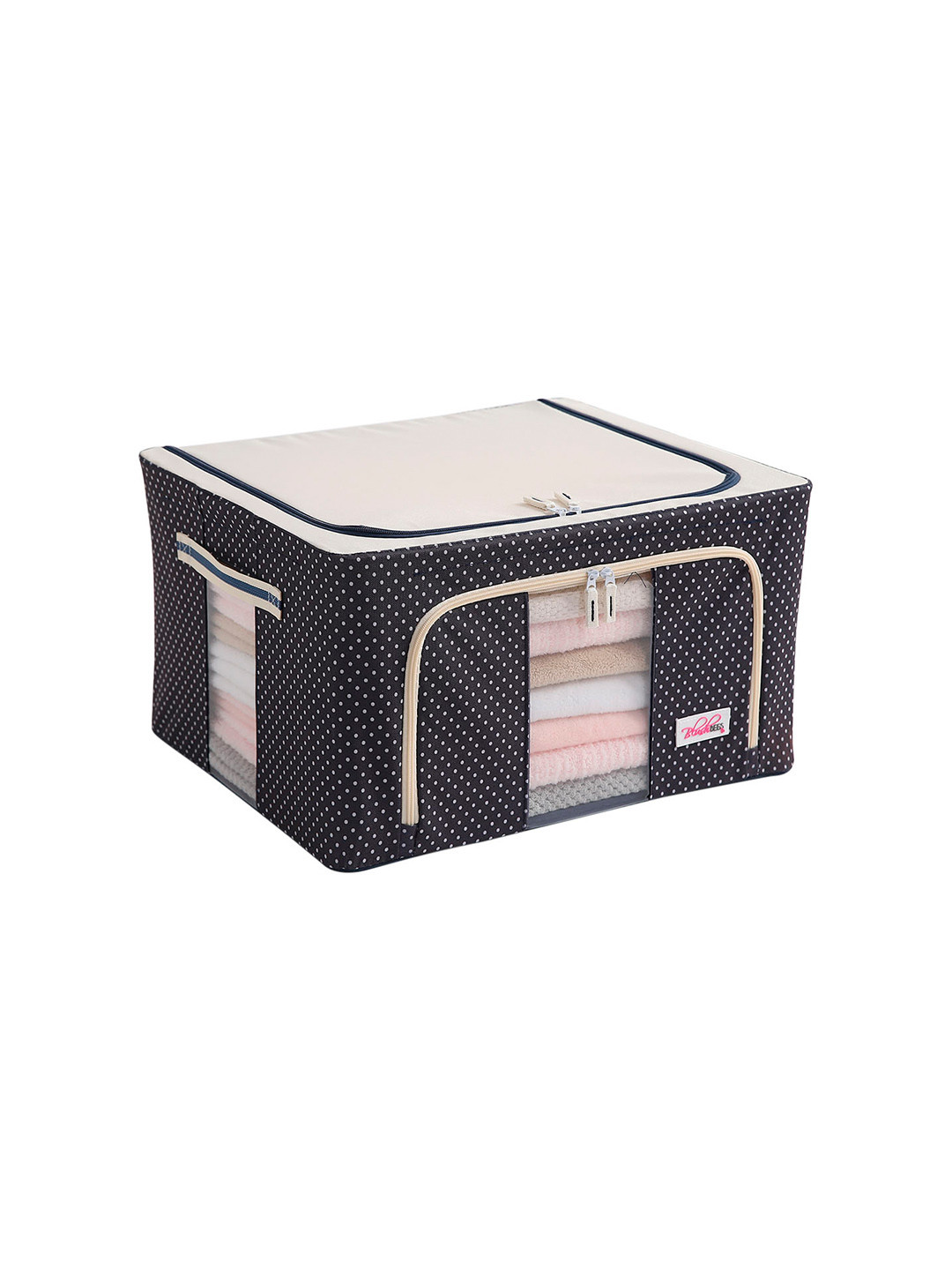 BlushBees Navy Blue & White Polka Dots Printed Multi-Utility Clothes Storage Box