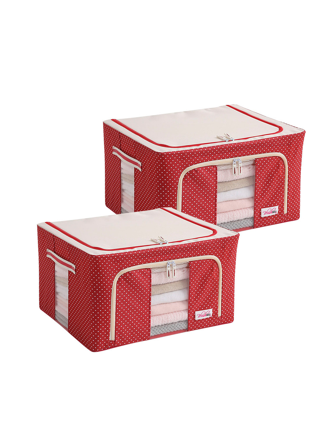 BlushBees Set Of 2 Red & White Polka Dots Printed Multi-Utility Clothes Storage Boxes