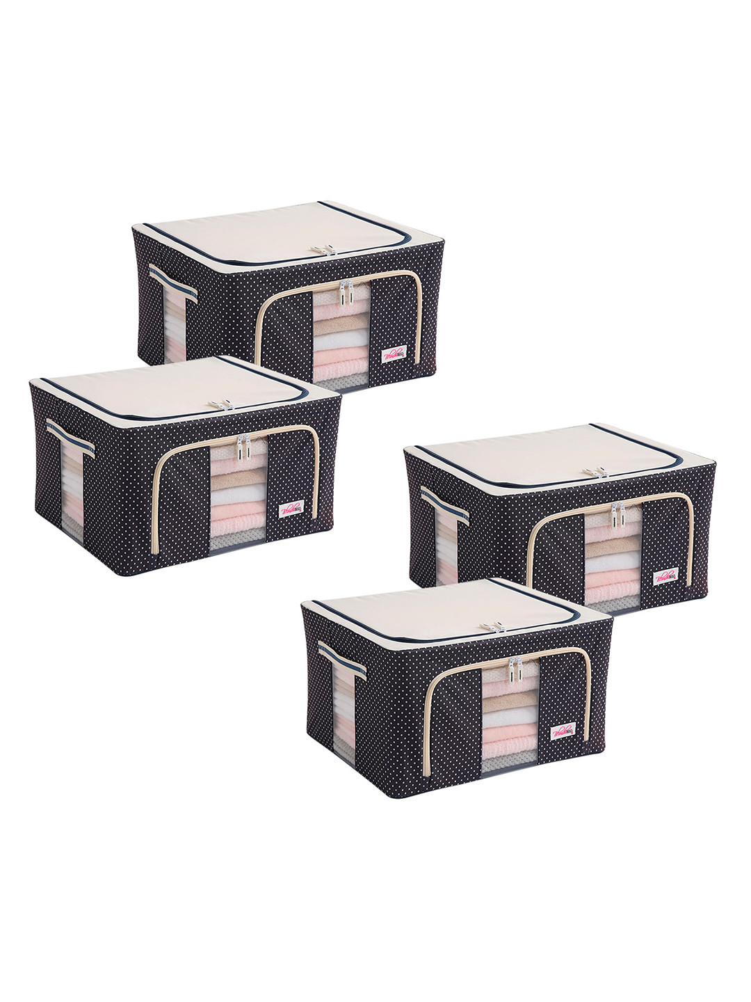 BlushBees Set Of 4 Navy Blue Polka Dot Printed Multi-Utility Storage Boxes