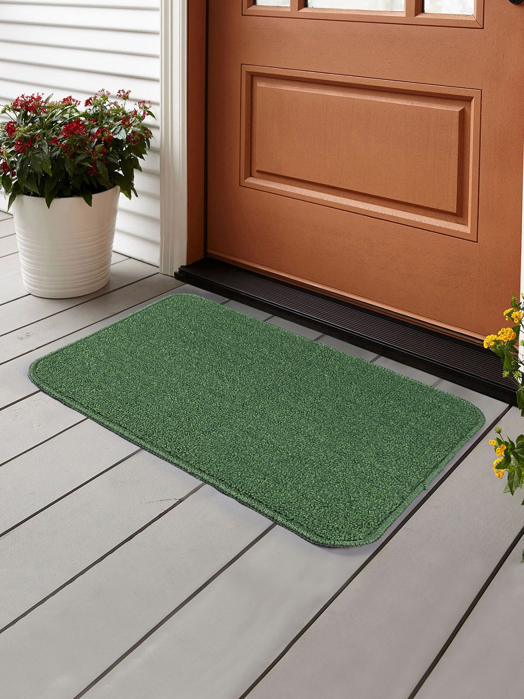 Saral Home Green Solid PP Anti-Skid Bath Rug