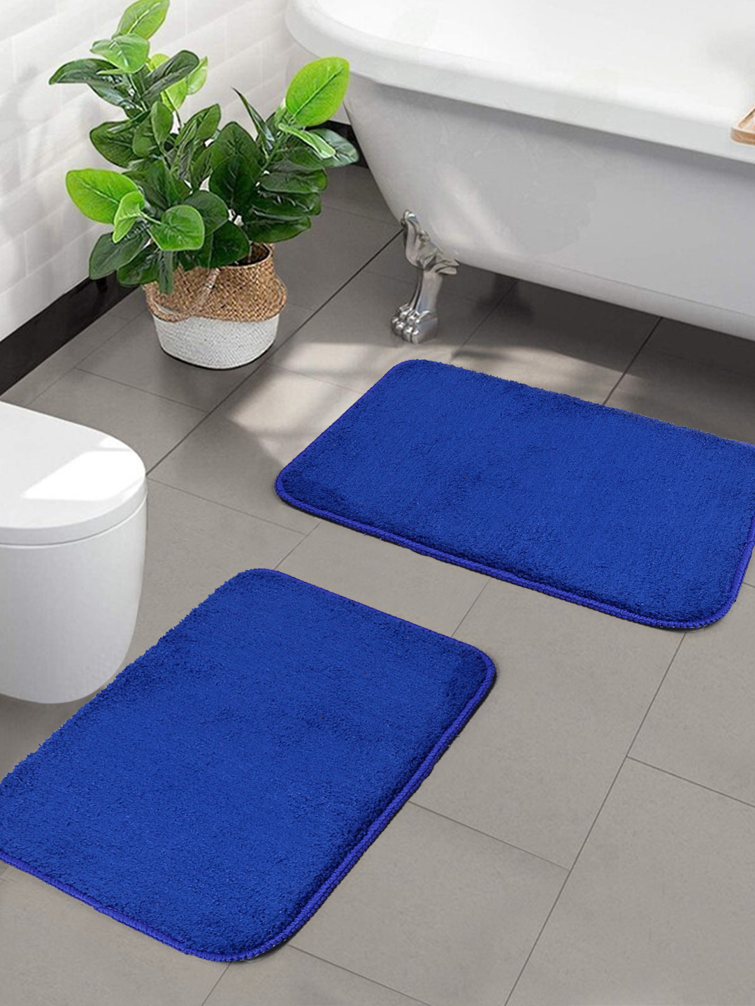 Saral Home Set of 2 Blue Solid Anti-Skid Bath Mats