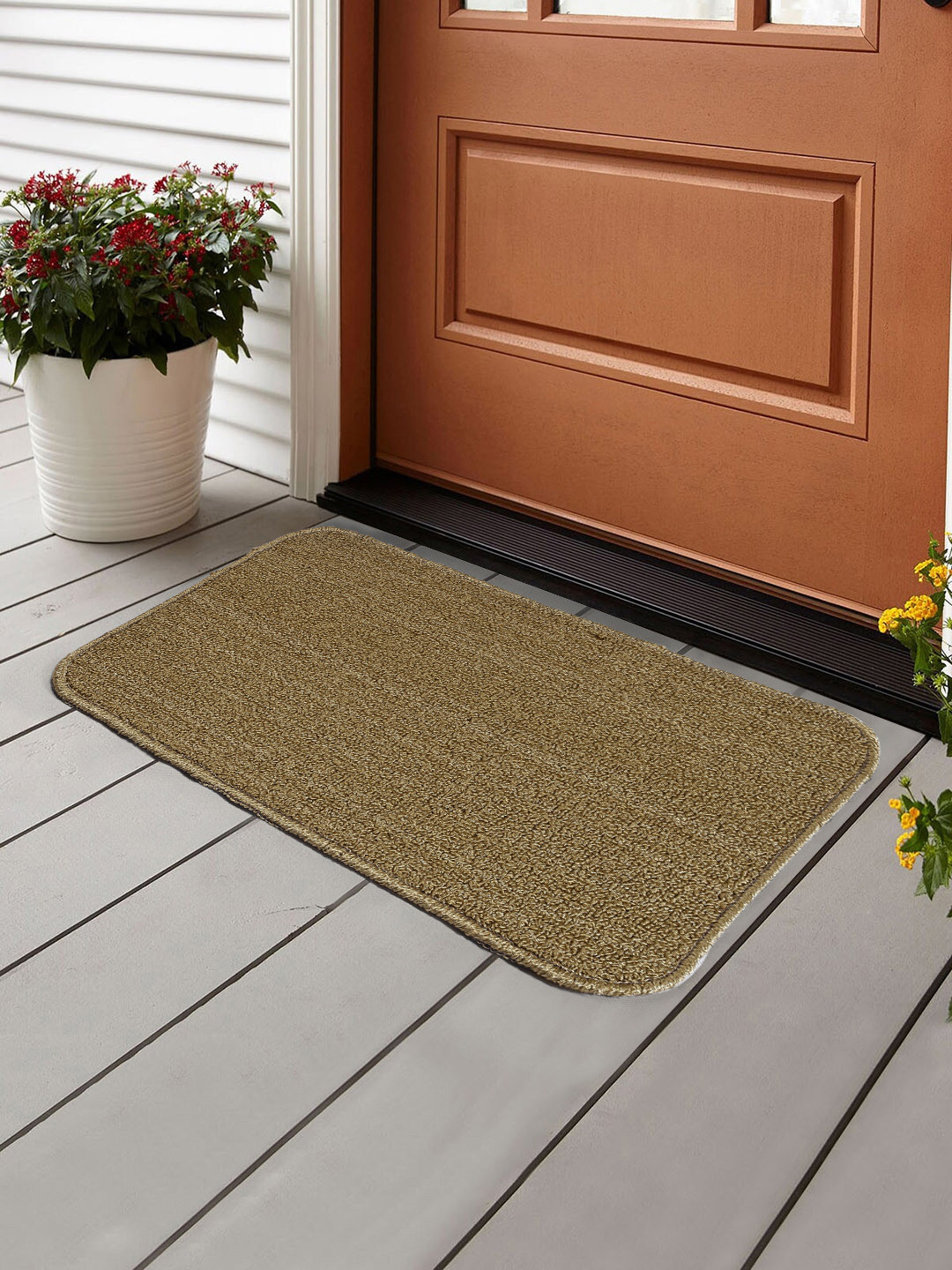 Saral Home Gold-coloured Solid Polypropylene Anti-Skid Bath Rug