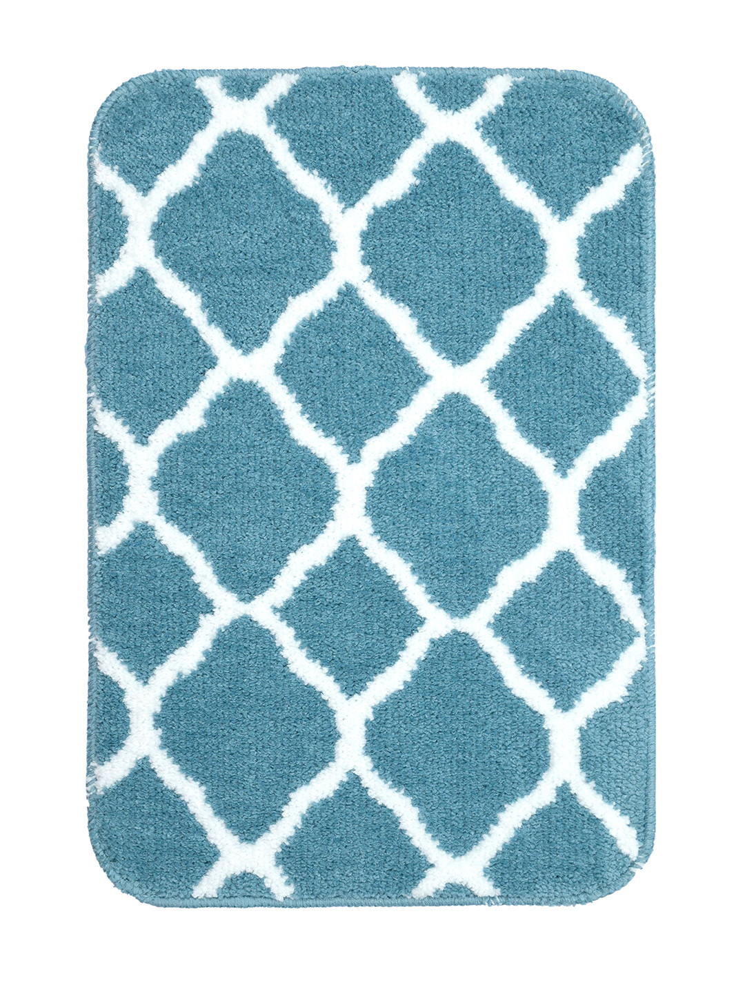 Saral Home Turquoise Blue & White Ogee Design Anti-Skid Bath Rug