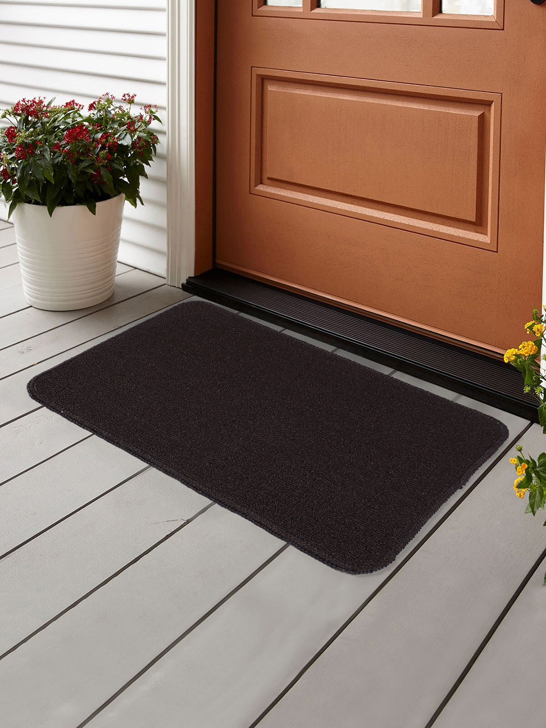 Saral Home Brown Solid Polypropylene Anti-Skid Bath Rug