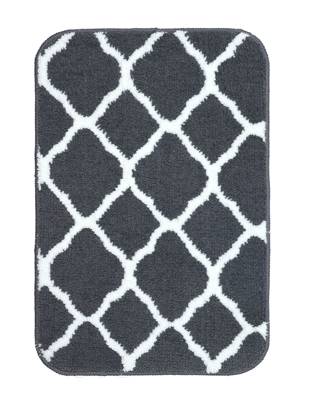 Saral Home Grey & White Ogee Designer Soft Anti Slip Bath Rug