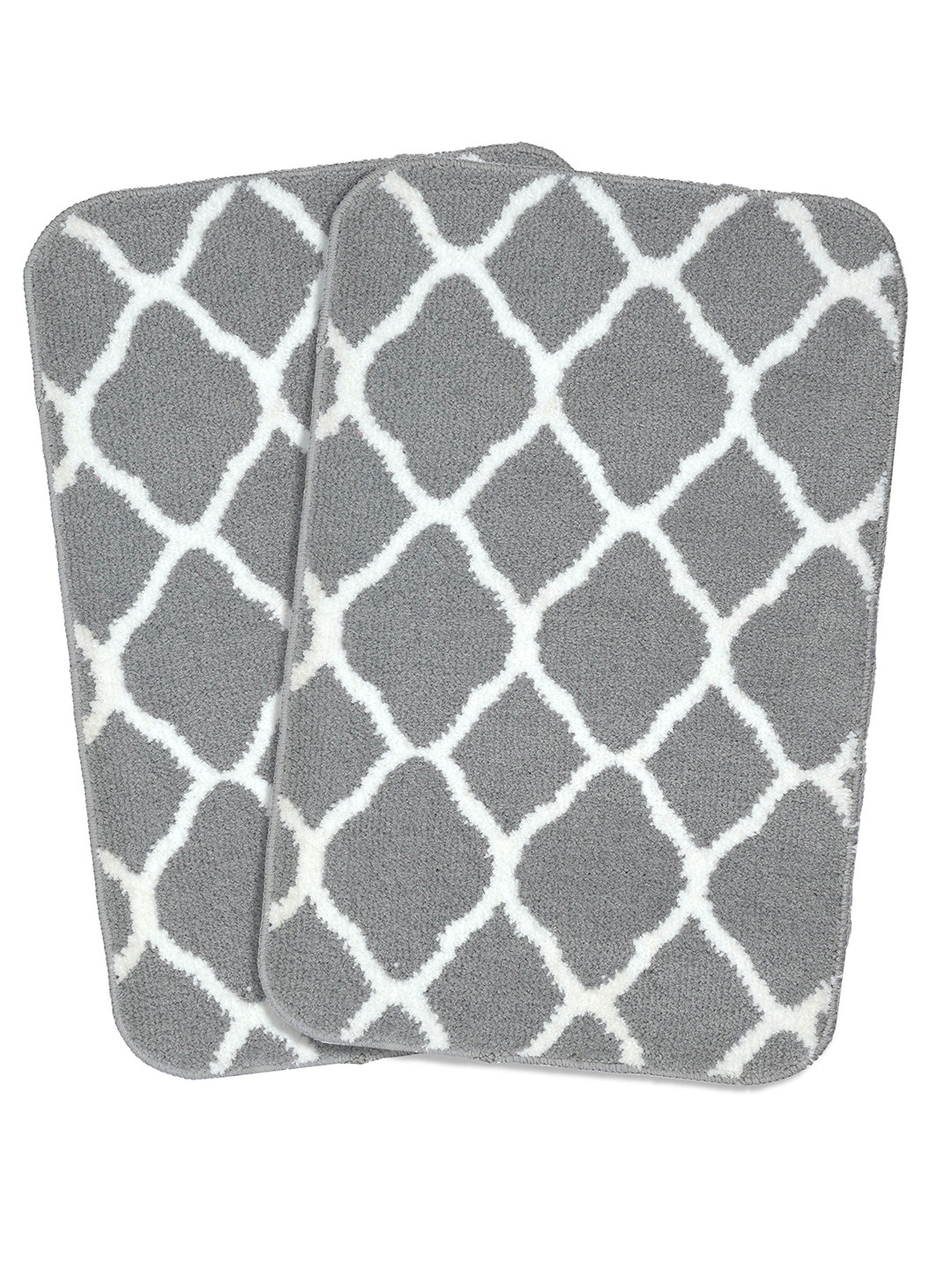 Saral Home Grey & White Checked Soft Cotton Textured Anti Slip 110 GSM Bath Rug