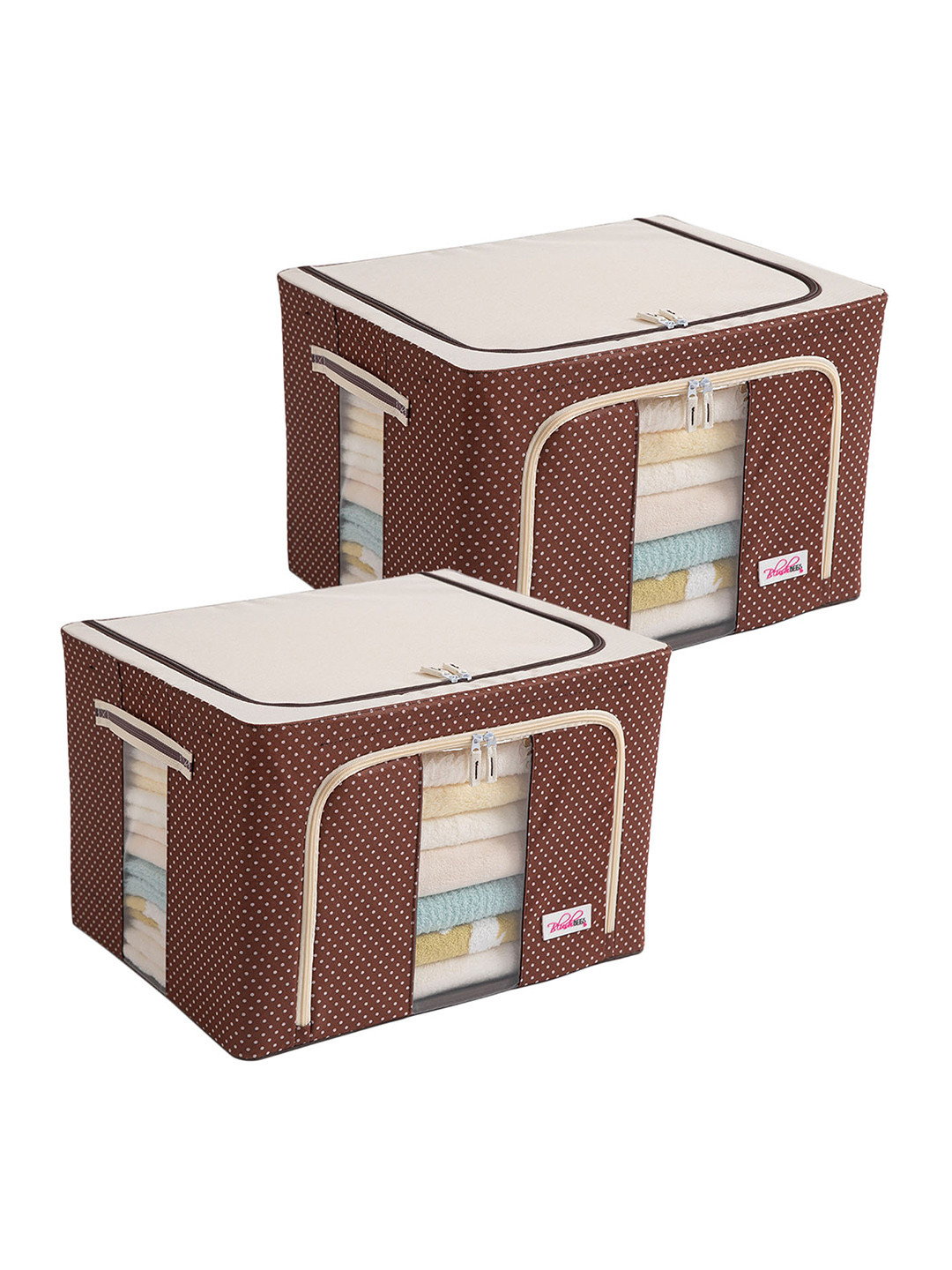 BlushBees 2 Pcs Brown & White Polka Dots Printed Multi-Utility Wardrobe Organisers