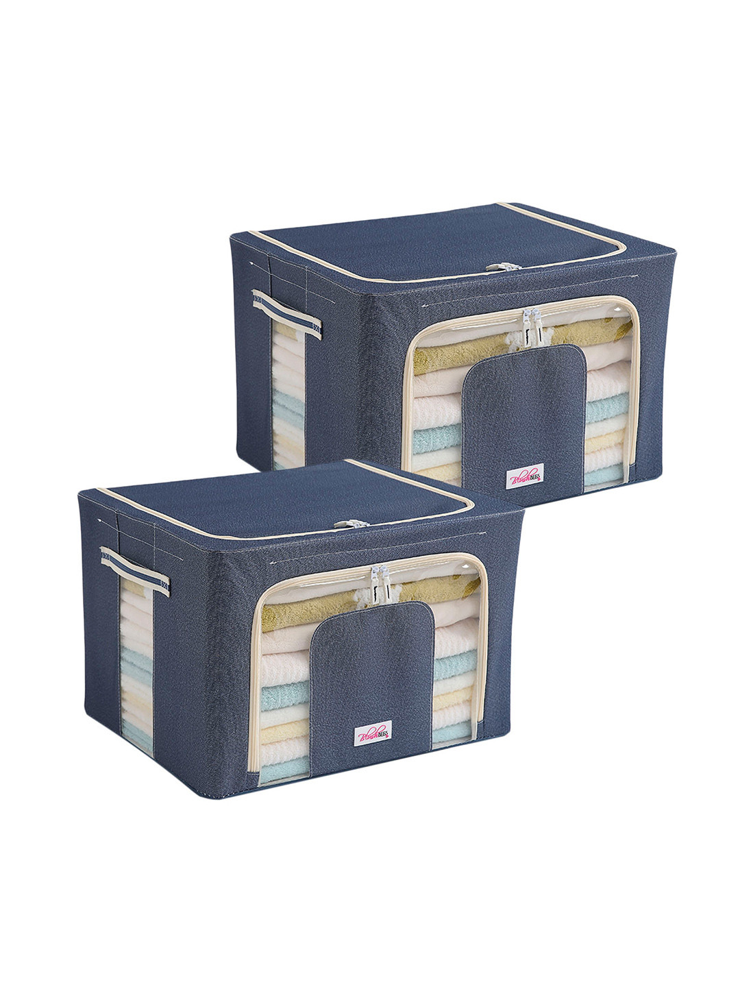 BlushBees Set Of 2 Blue Solid Multi-Utility Wardrobe Organisers