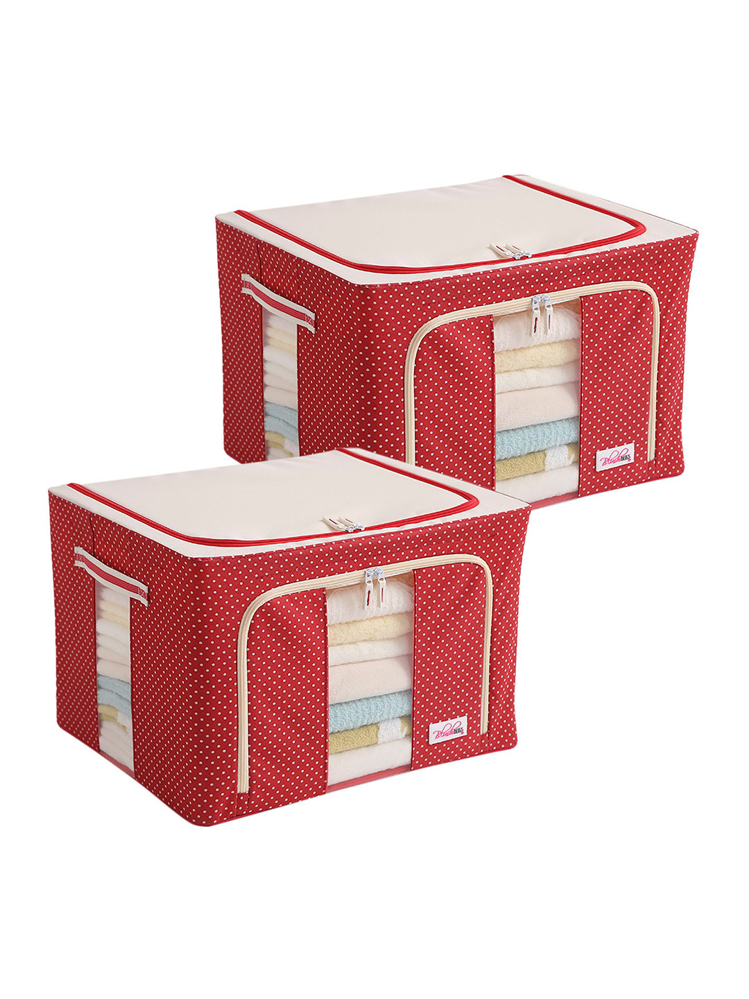BlushBees Set of 2 Red & White Polka Dots Printed Wardrobe 66 Litre Organizer