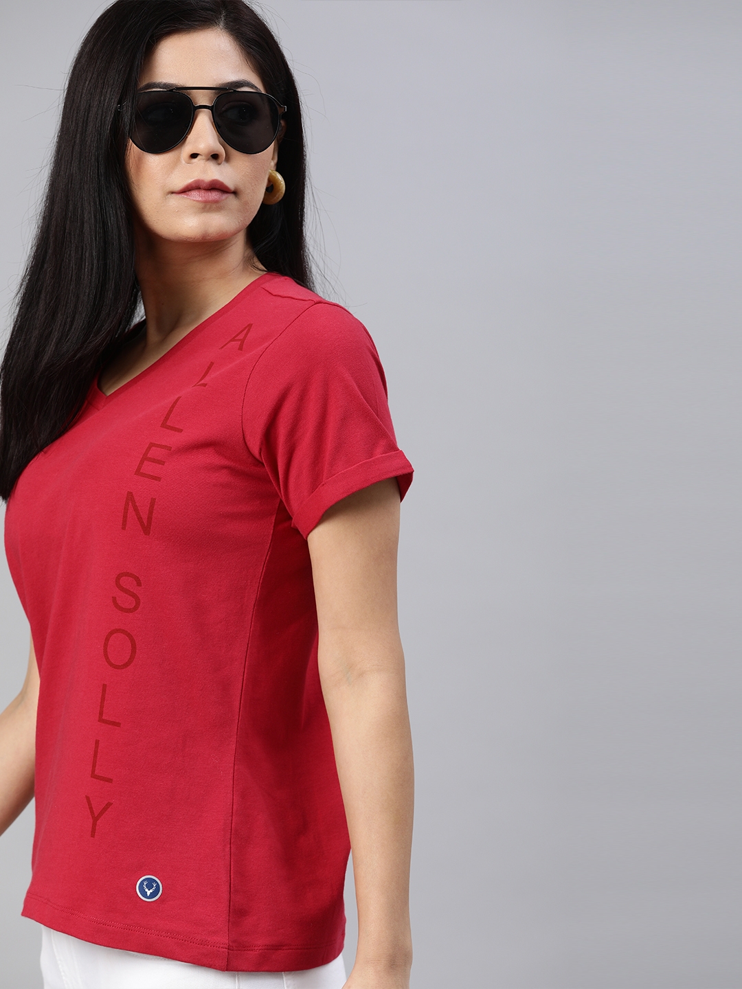 Allen Solly Woman Women Red Printed Round Neck T shirt