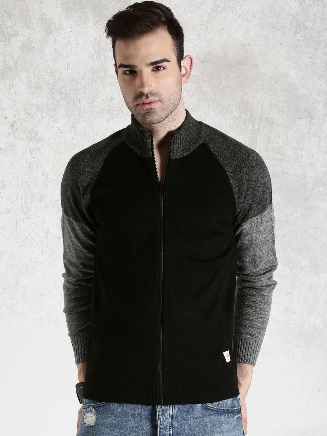 Roadster Black & Grey Colourblock Cardigan