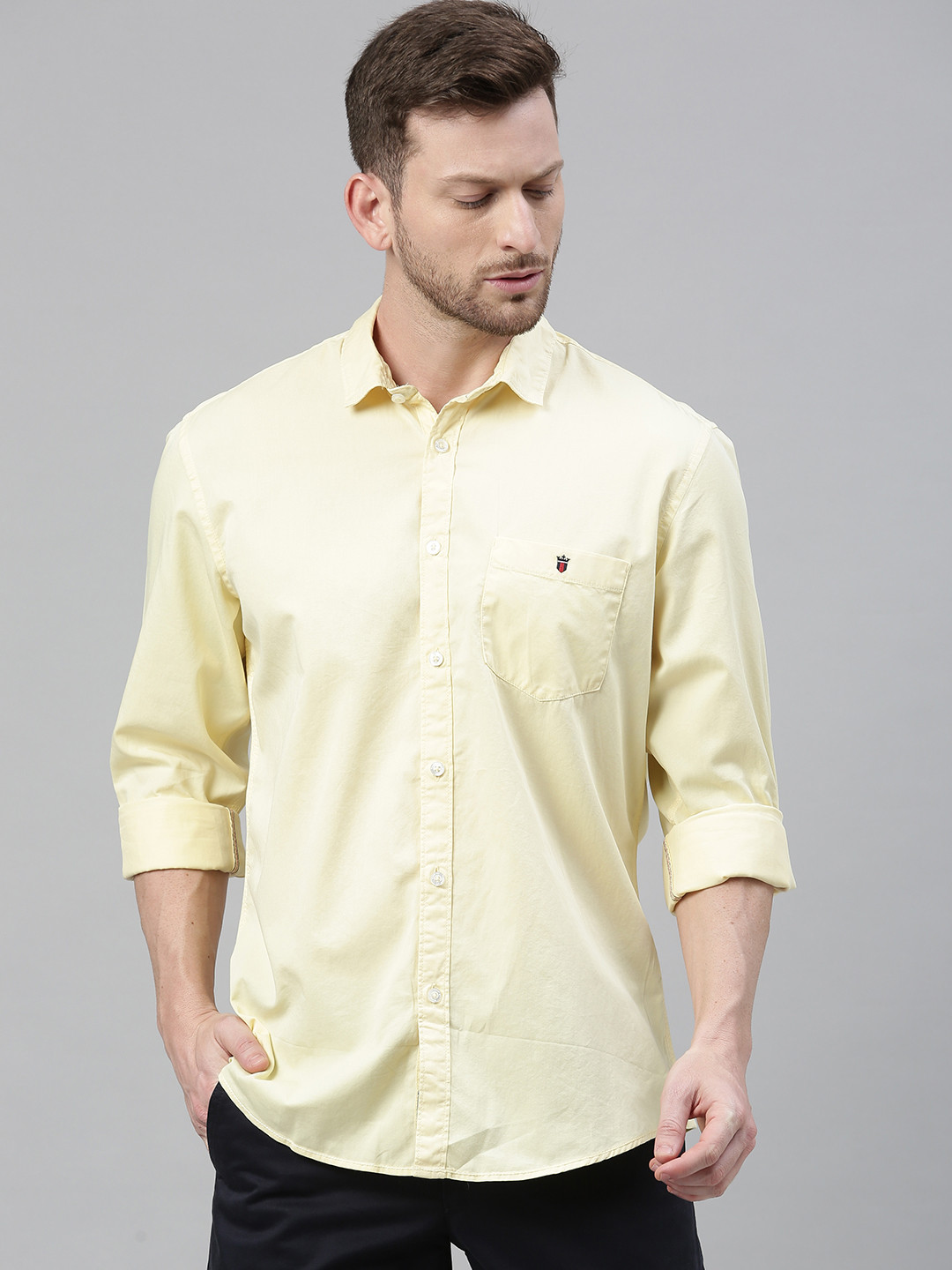 Louis Philippe Jeans Men Yellow Regular Fit Solid Casual Shirt