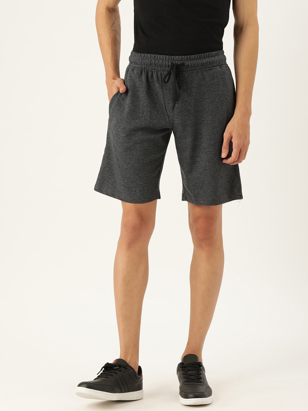VEIRDO Men Charcoal Grey Solid Regular Fit Regular Shorts