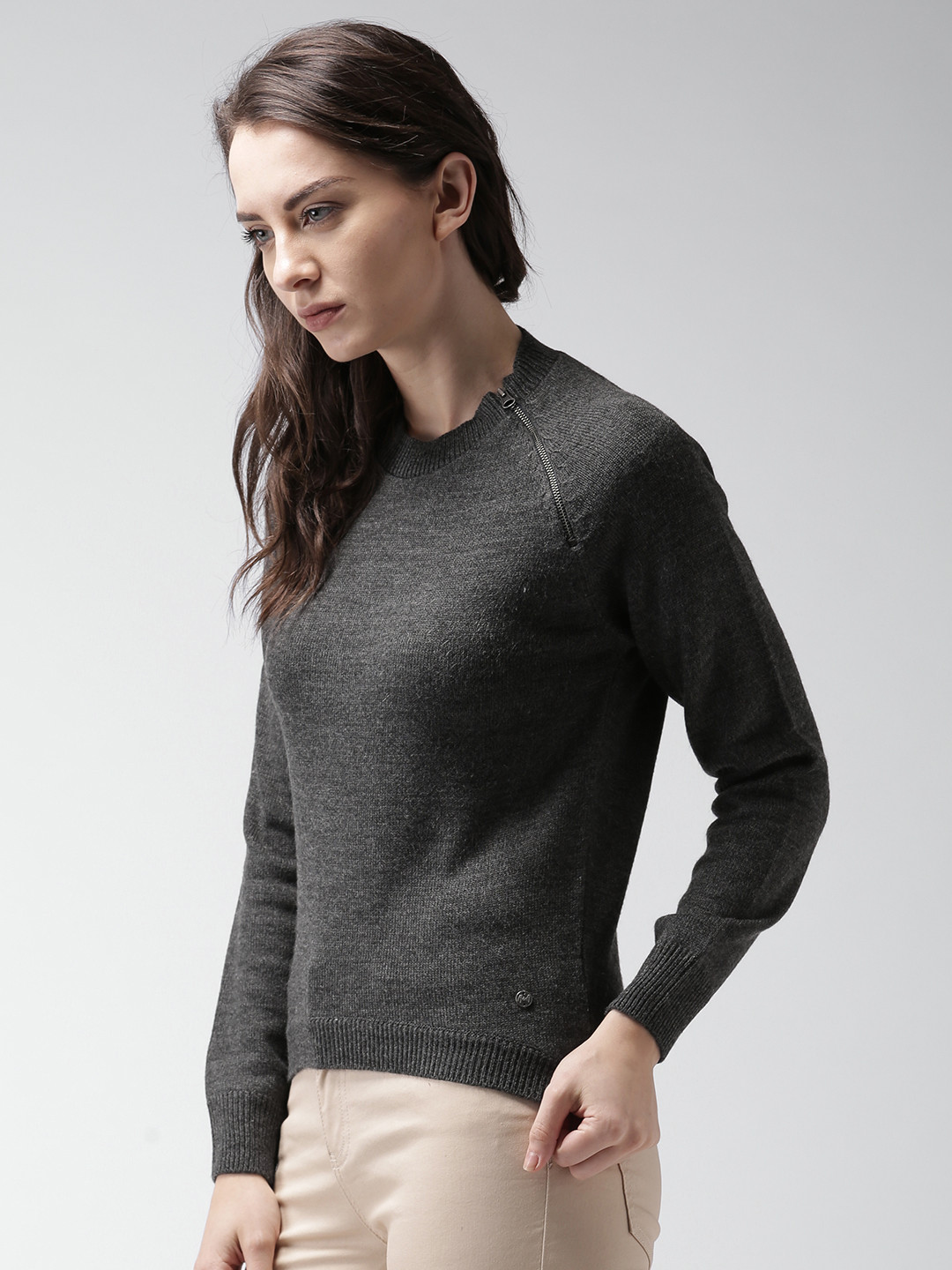 Buy Mast u0026 Harbour Women Charcoal Grey Sweater - Sweaters for Women 1285385  | Myntra
