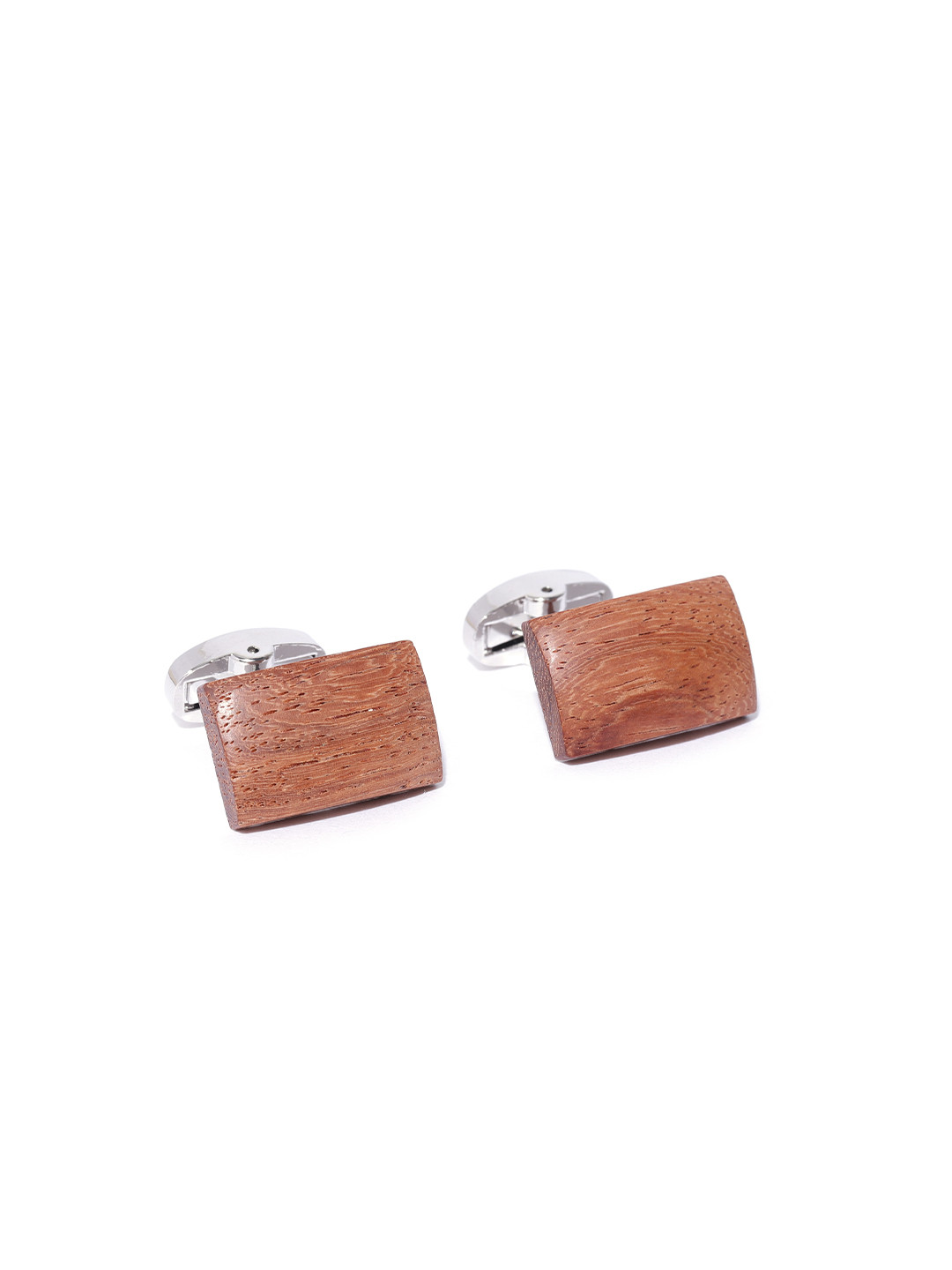 YouBella Brown Silver-Plated Wood Textured Rectangle Cufflinks