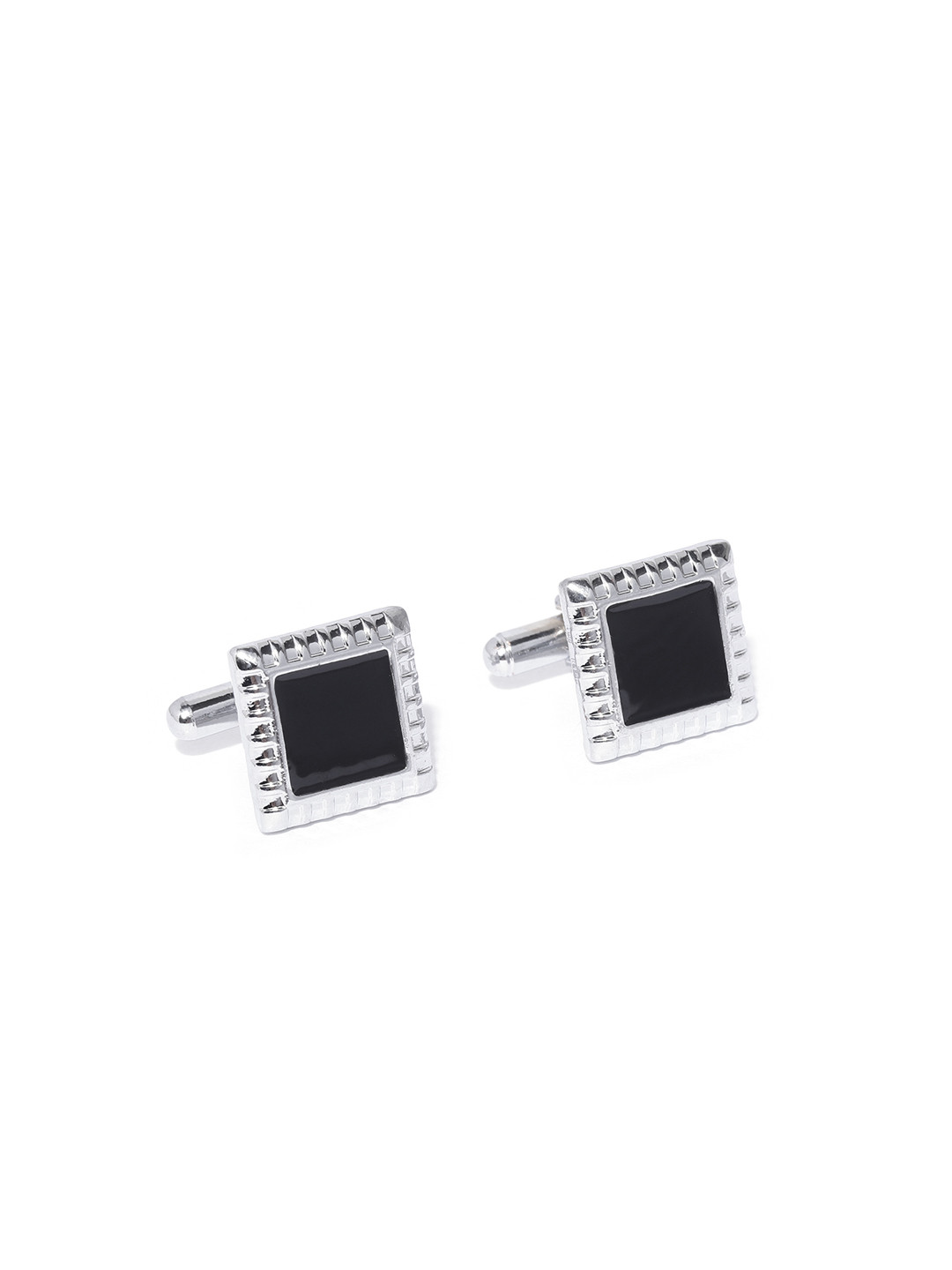 YouBella Black Silver-Plated Square Cufflinks