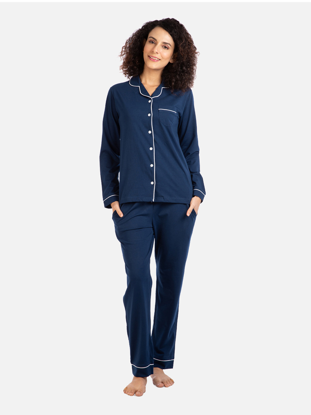 Nite Flite Women Navy Blue Solid Picasso Night Suit