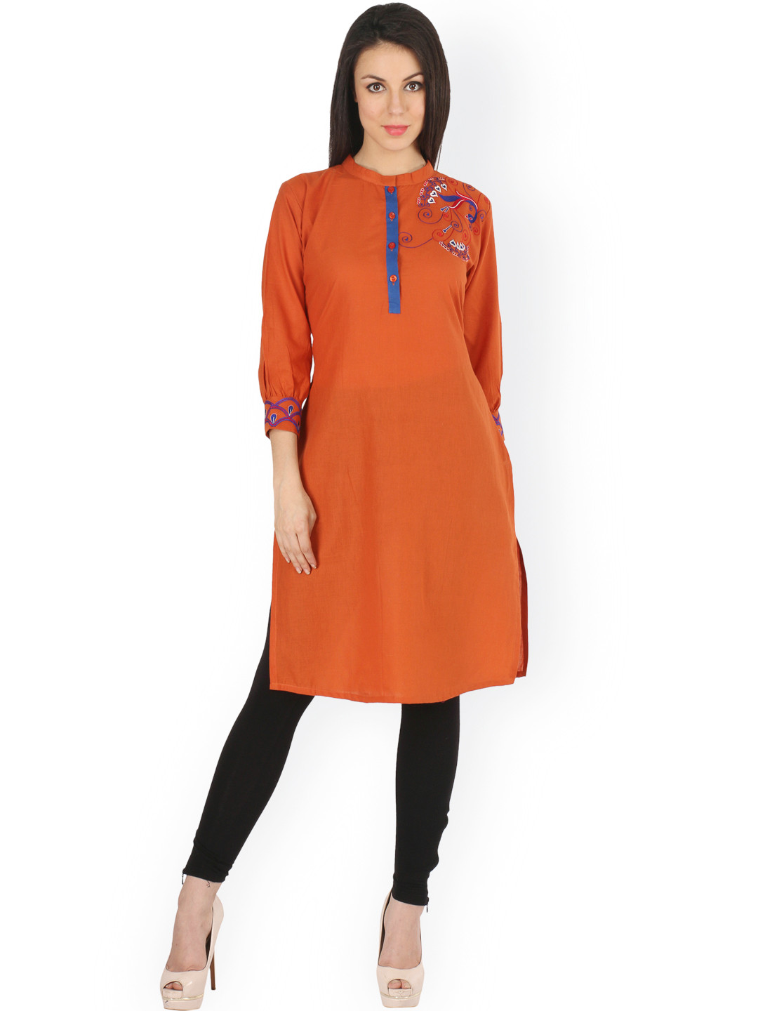 Indibelle Rust Orange Embroidered Kurta