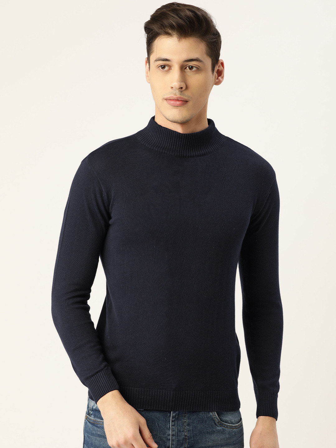 Style Quotient Men Navy Blue Solid Pullover Sweater