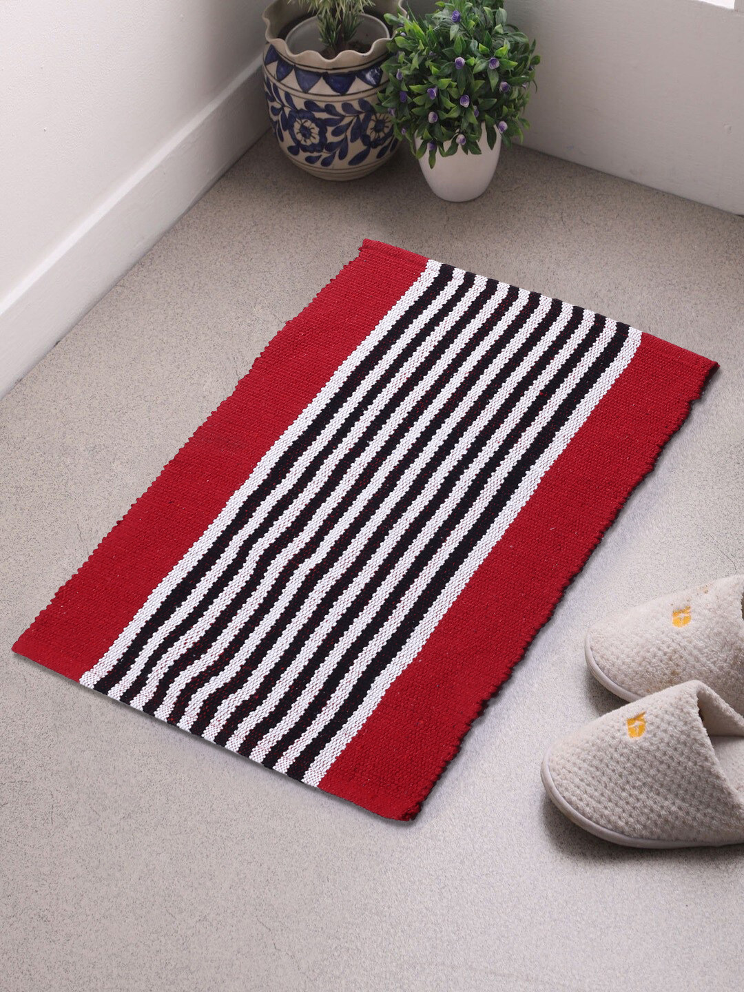 Saral Home Red & Black Striped Dhurrie