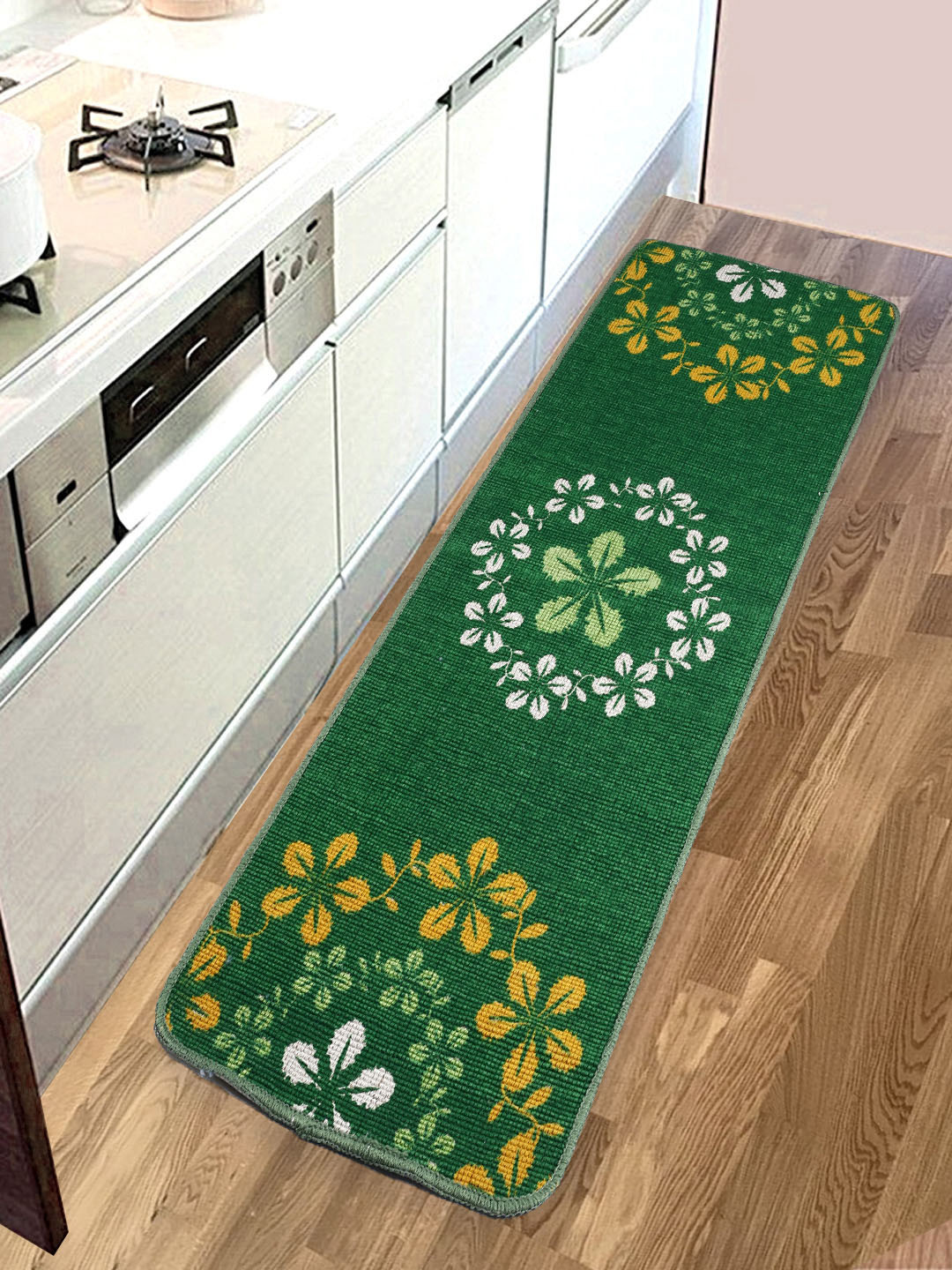 Saral Home Unisex Green Floral Printed Kitchen Runner