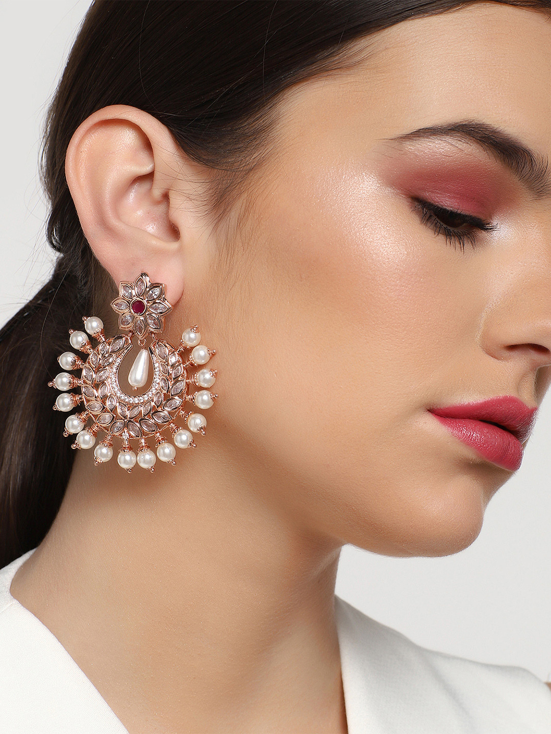 Estele 24KT Rose Gold-Plated & White Classic Chandbalis