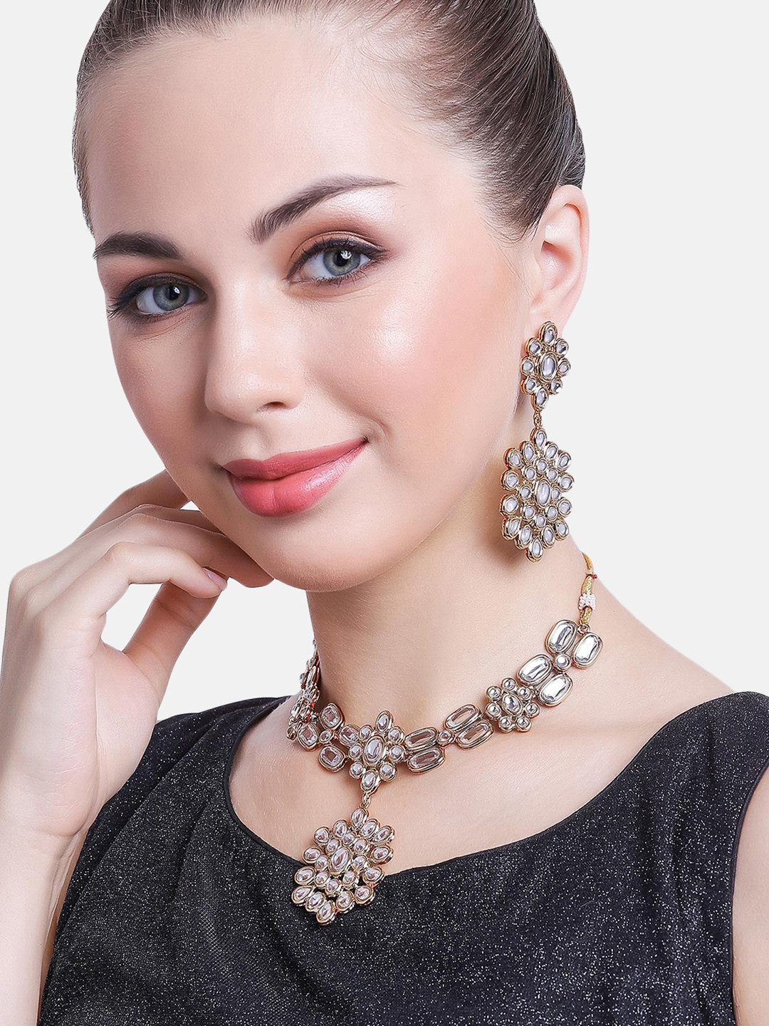 Estele Women Gold-Plated & White Kundan-Studded Bollywood Magic Jewellery set