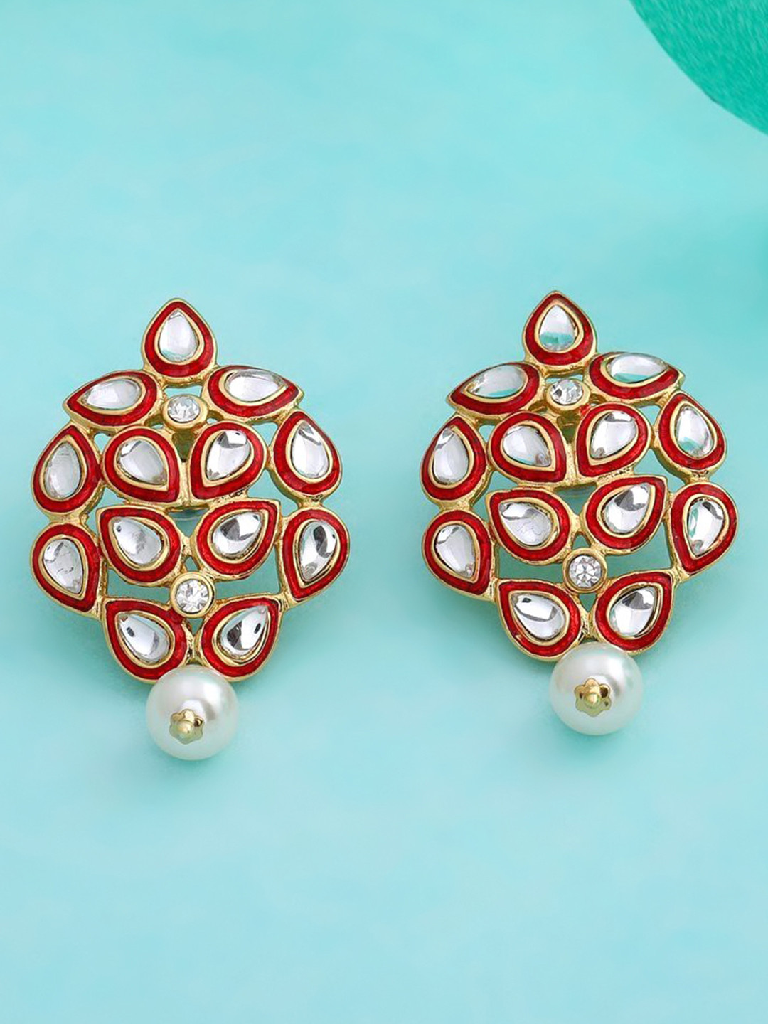 Estele Red & Gold Floral Drop Earrings