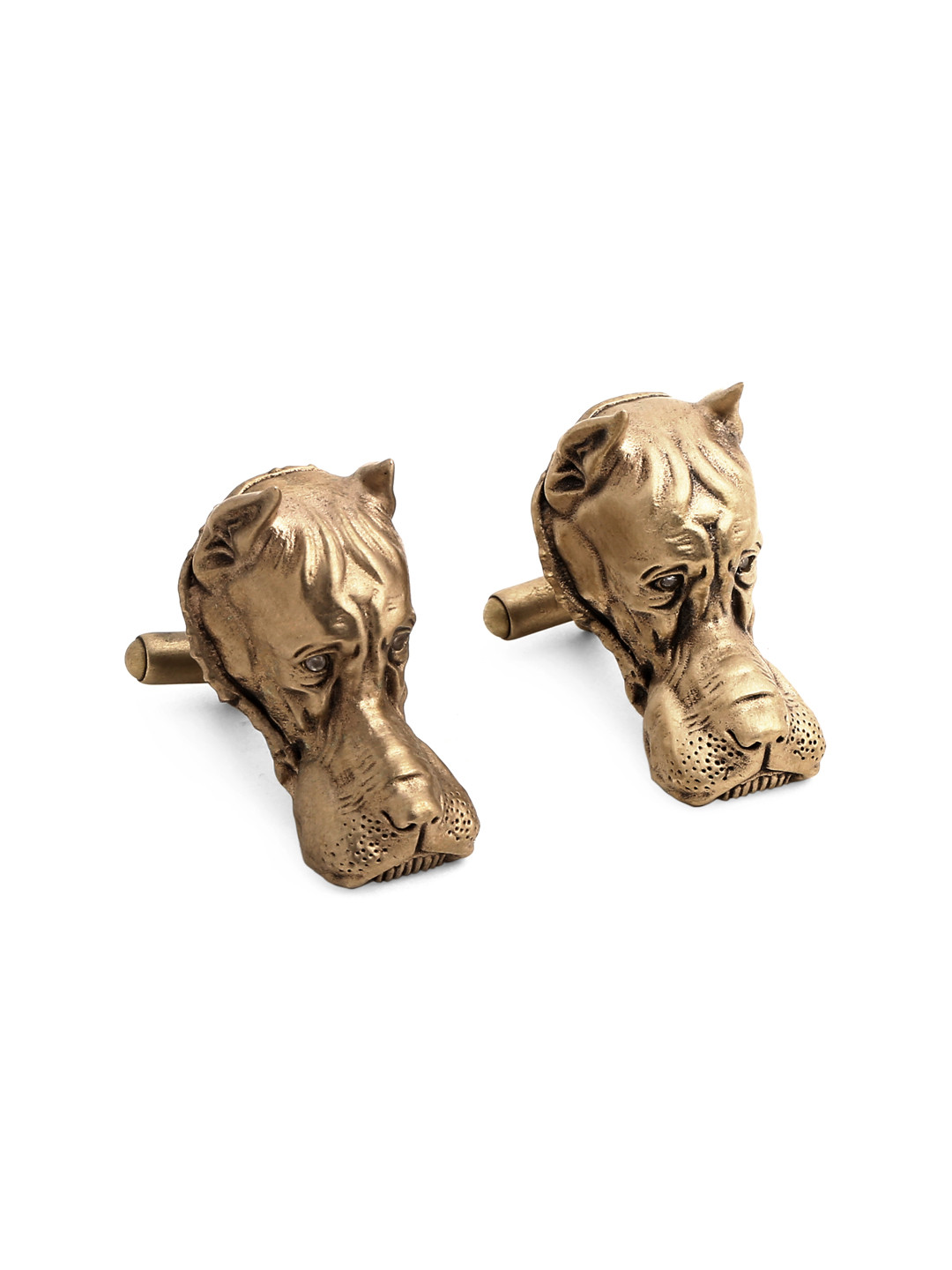 COSA NOSTRAA Antique Gold-Toned The Bull Dog Textured Cufflinks
