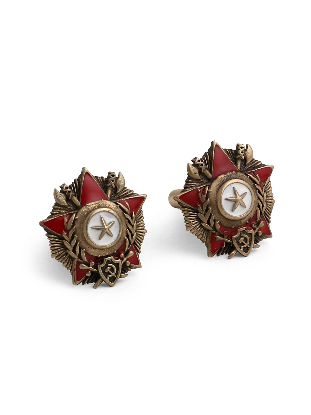 COSA NOSTRAA Antique Gold-Toned & Maroon Enamelled The Hannibal Textured Cufflinks