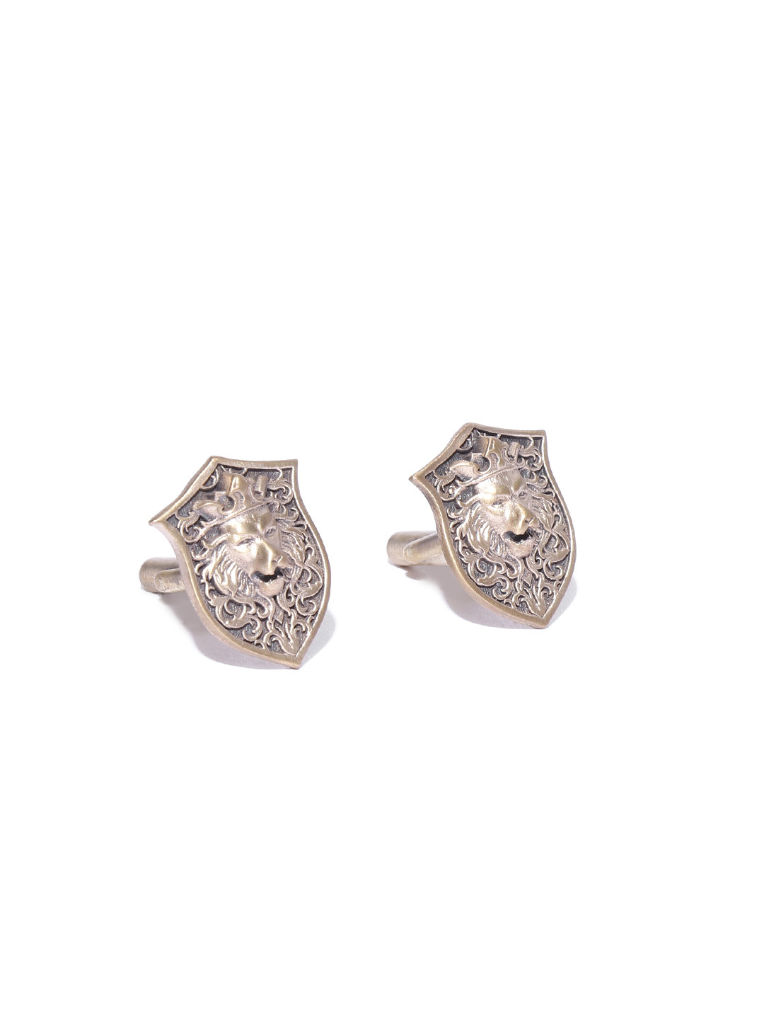 COSA NOSTRAA Antique Gold-Toned The Lion Shield Textured Cufflinks